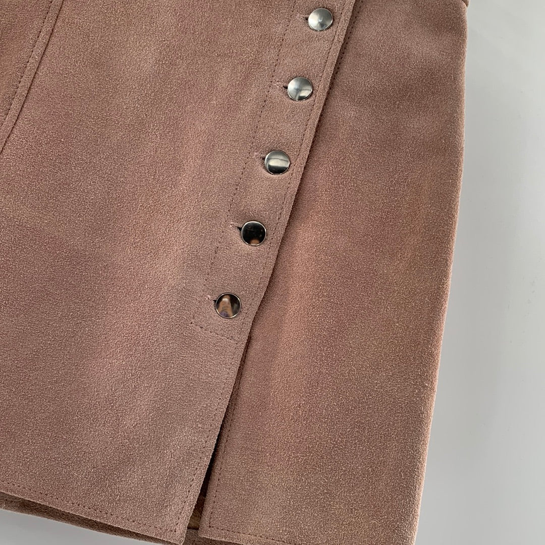 Free People Genuine Suede Salmon / Pink Button Up Mini Skirt (Size Medium)