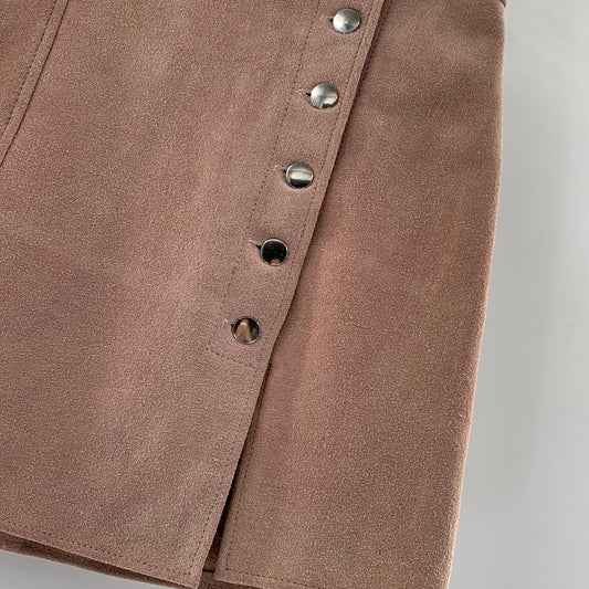 Free People Genuine Suede Salmon / Pink Button Up Mini Skirt (Size Medium)