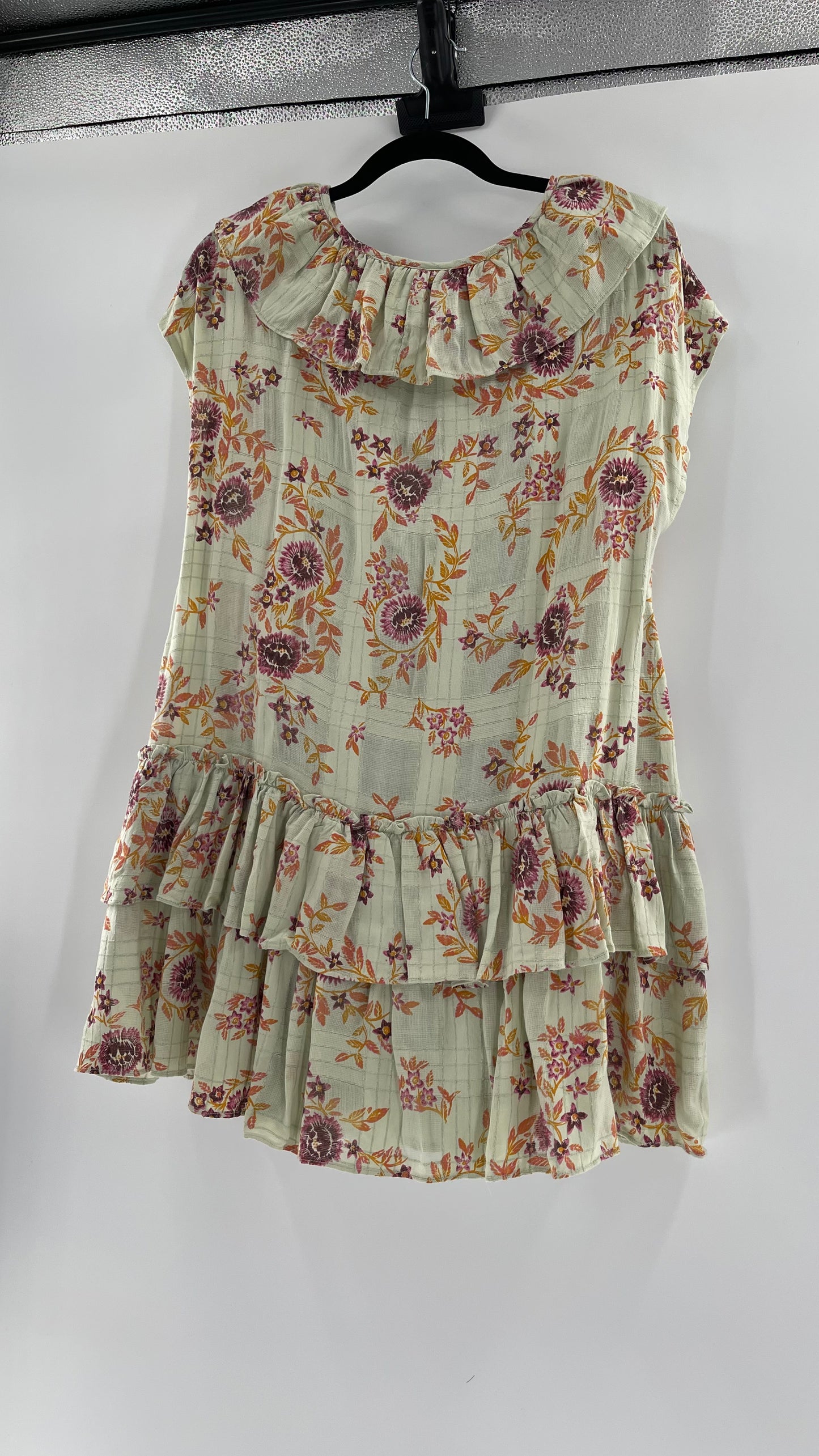 Free People Luna Mint Toned Tiered Floral Mini (XS)