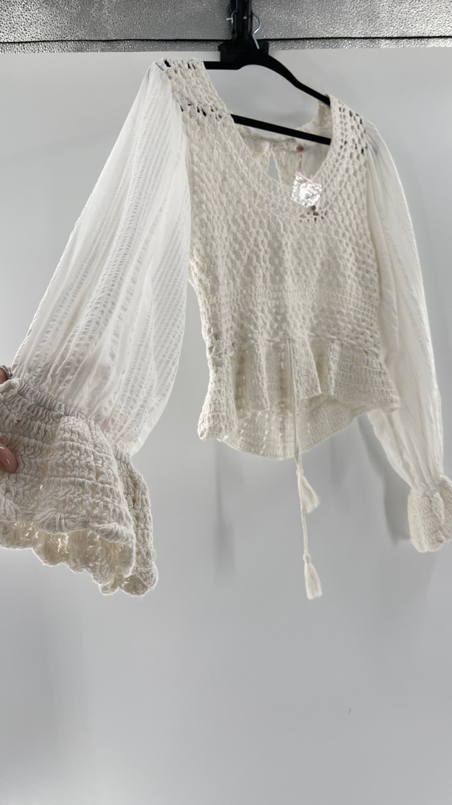 Free People White Crochet “Megan” Top (Large)