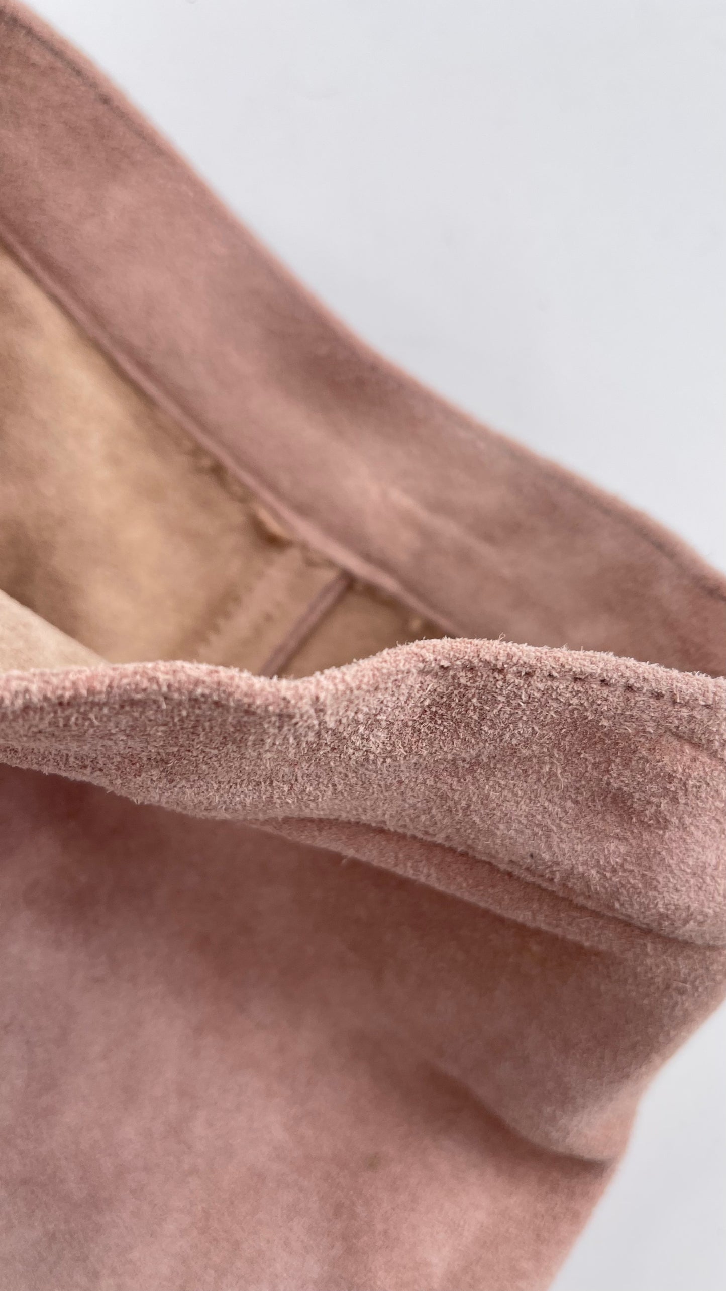 Free People Understated Leather Dusty Pink Suede Button Side Mini Skirt (Small)