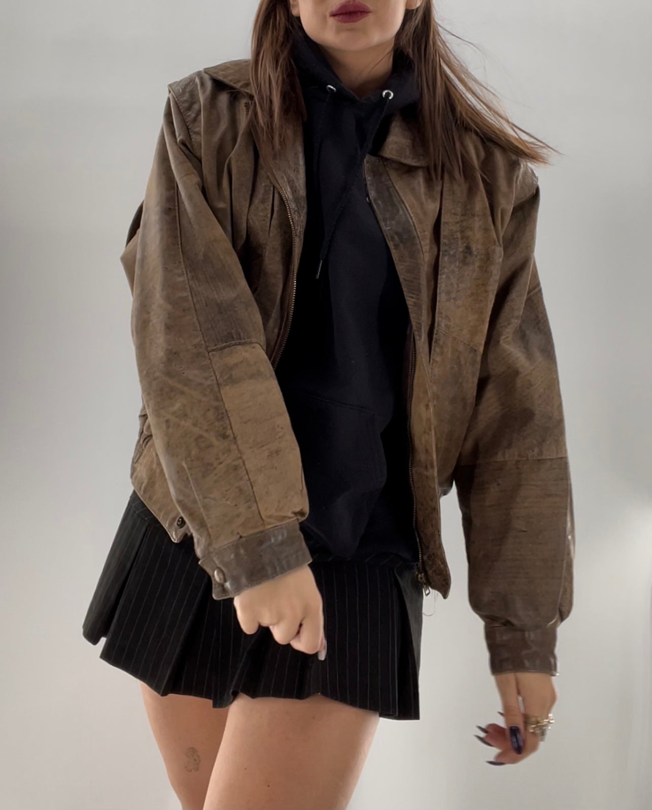 Vera Pelle Vintage Leather Bomber Jacket (46)