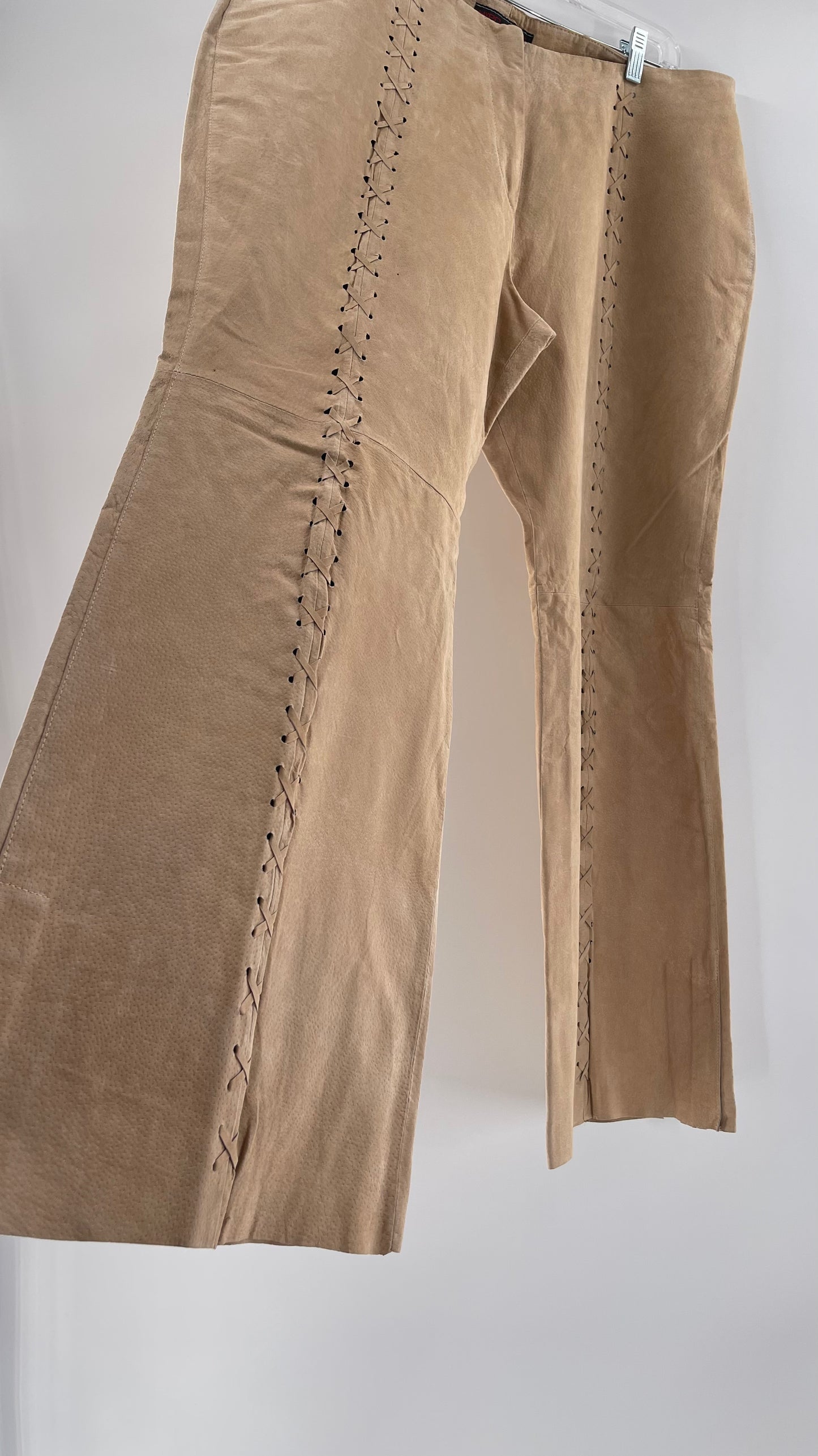 Vintage HYPOACTIVE Tan Leather Lace Up Plus Size Flare Pants (22W)