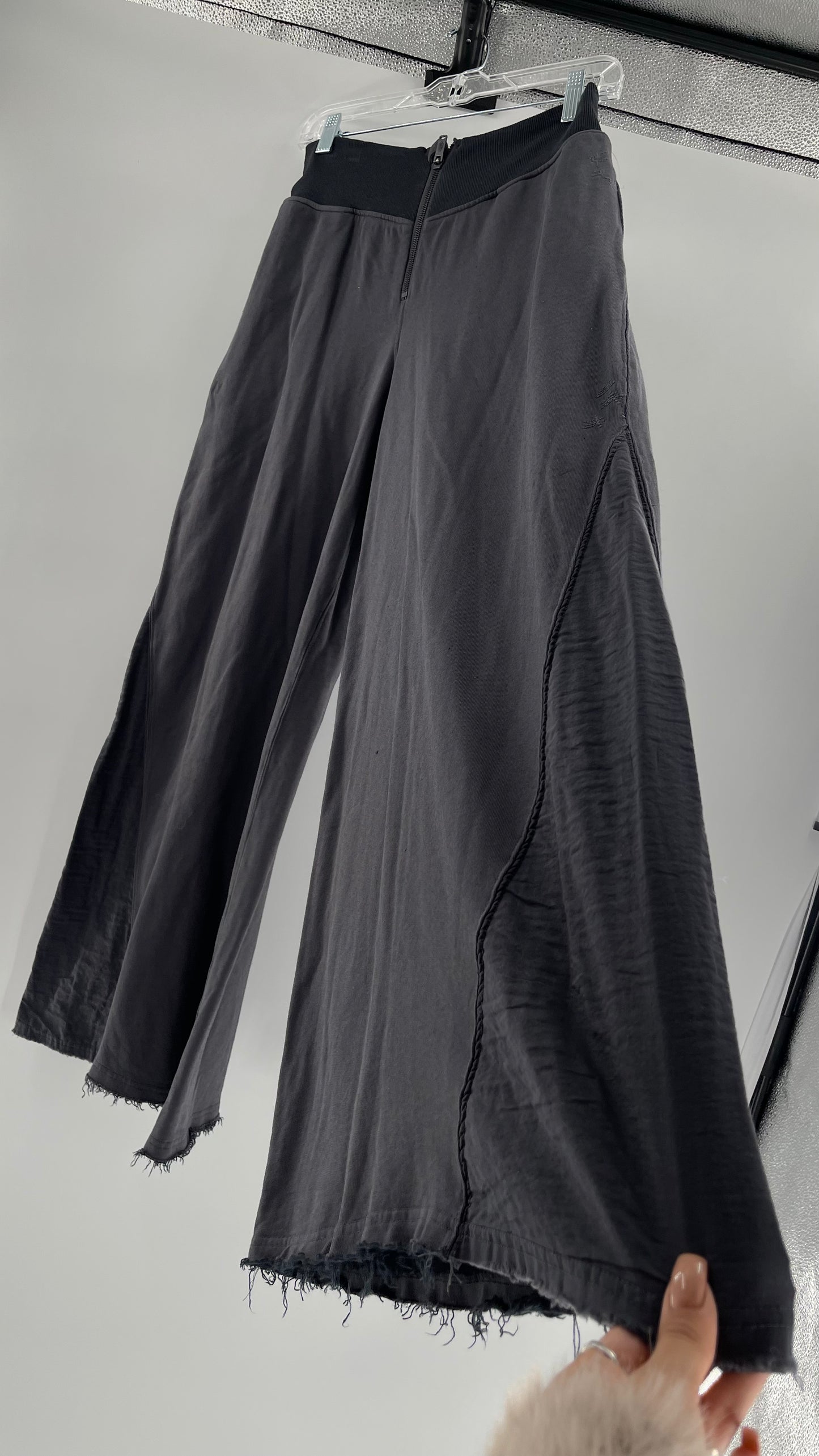 Free People Charcoal High Waisted Jersey Flare Legs (Small)