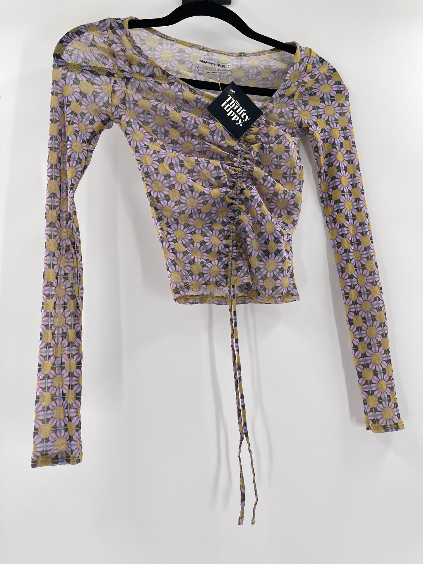 Urban Outfitters Mesh Floral Cinch Drawstring Top (XS)