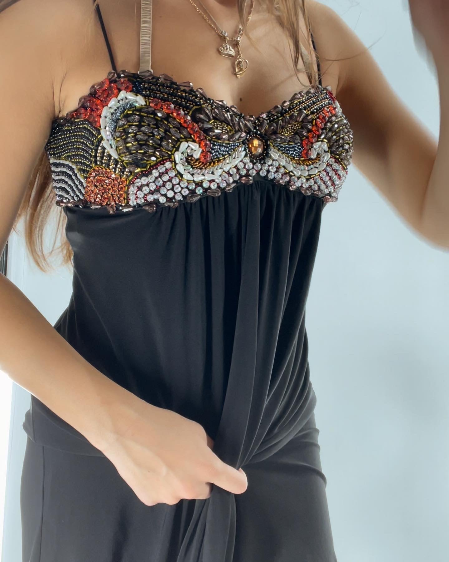 MIGNON black dress with beaded neckline (6)