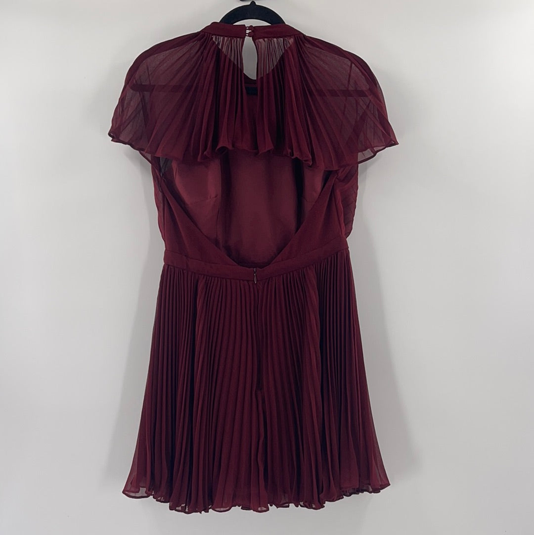 Anthropologie Keepsake Burgundy Cape Detail Mini Dress (Large)