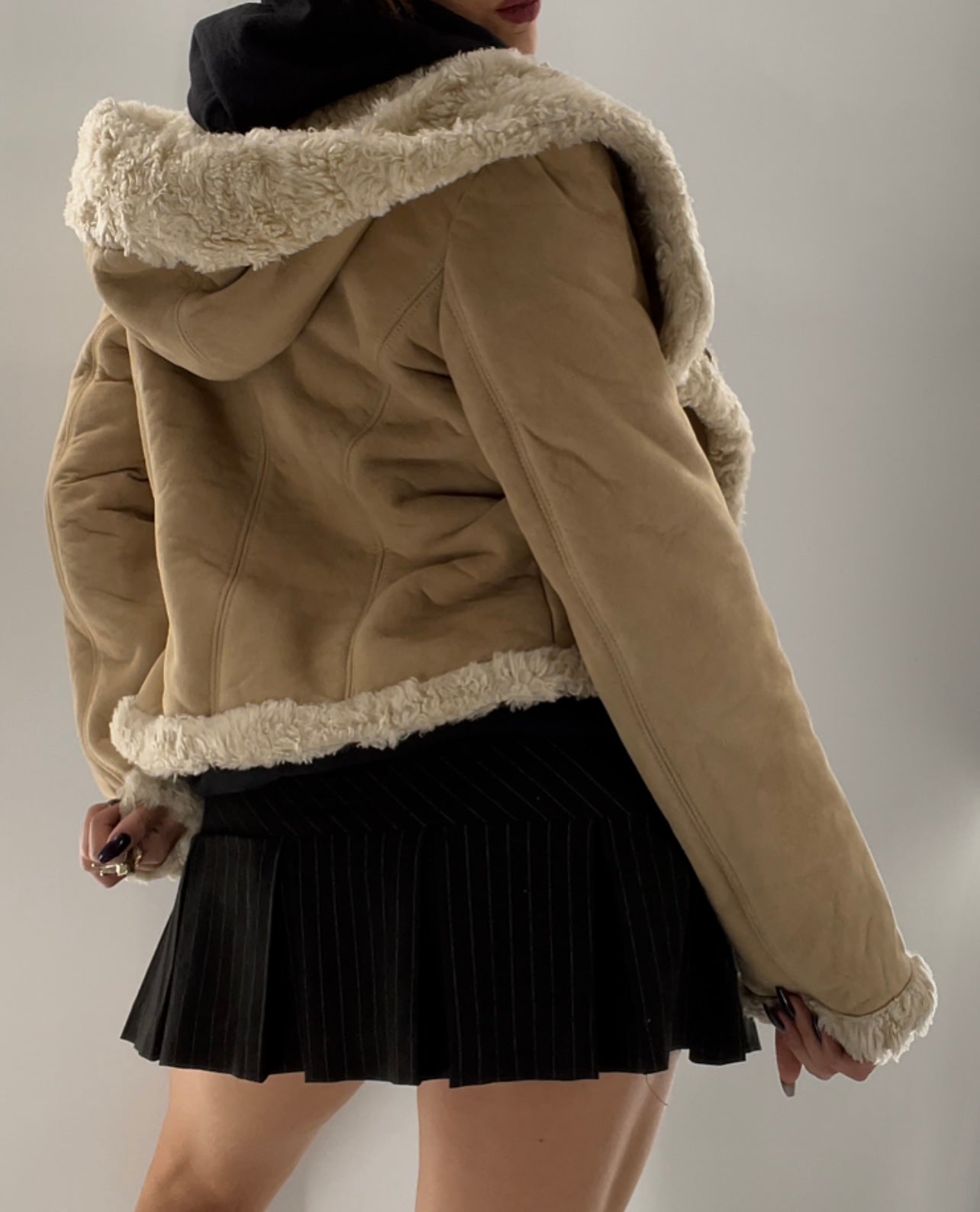 Faux Suede Faux Fur Trim Jacket