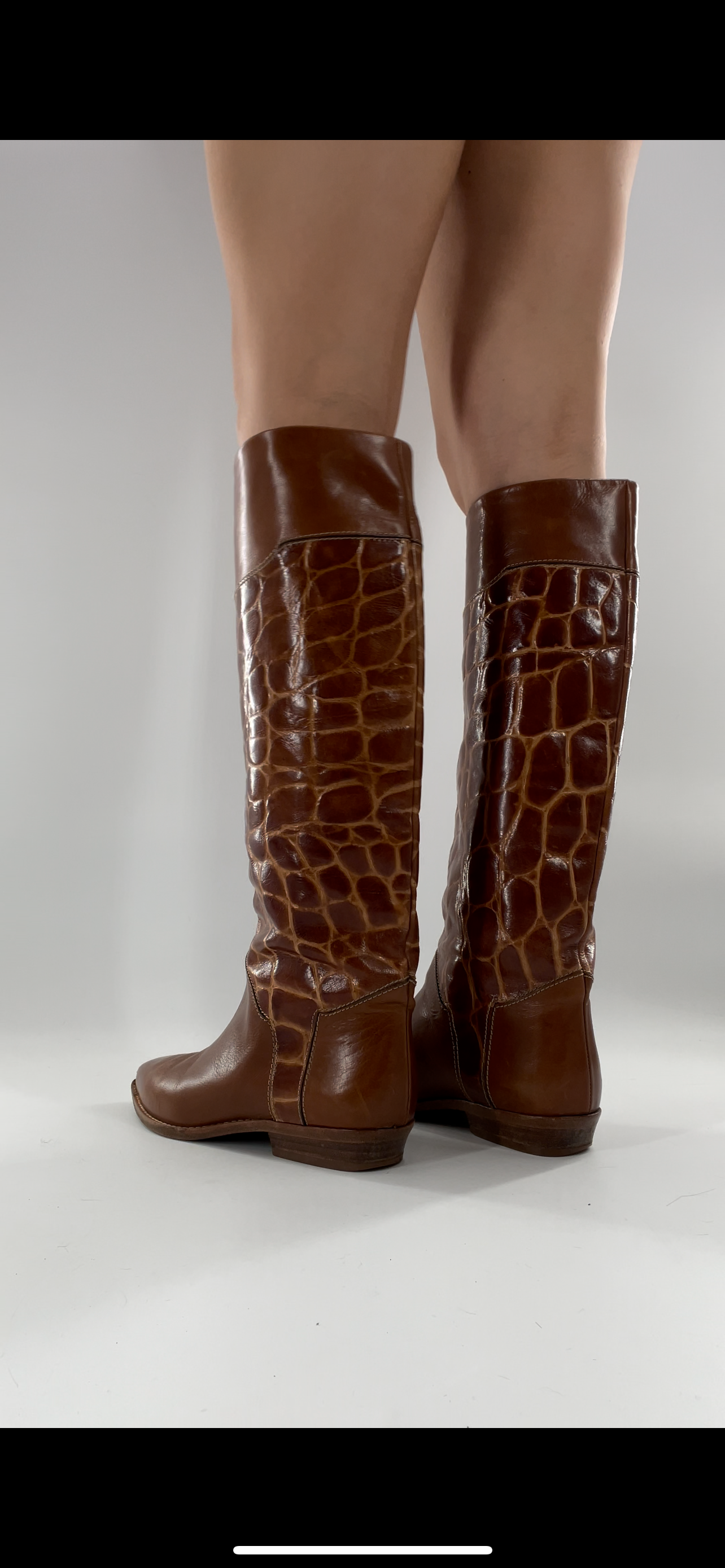 Joan & David Brown Leather Cowboy Snake Print Boots