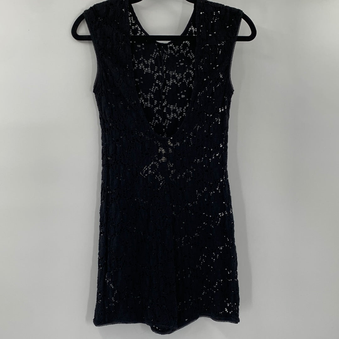 Free People Black Eyelet Lower Back Romper (Size L)