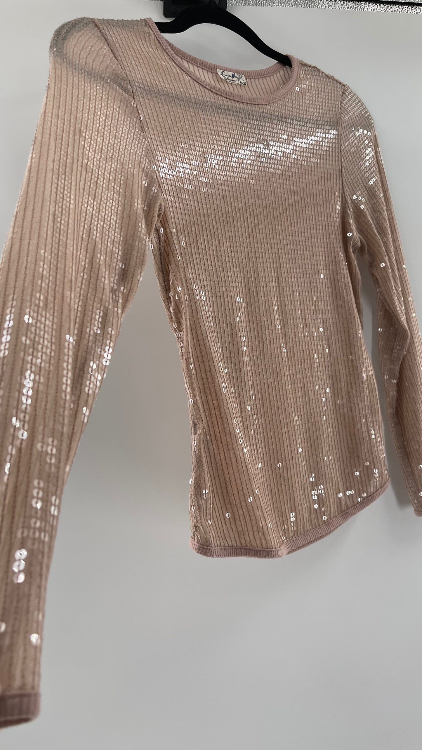 Intimately Free People Dusty Pink Sequin Long Sleeve (Small)
