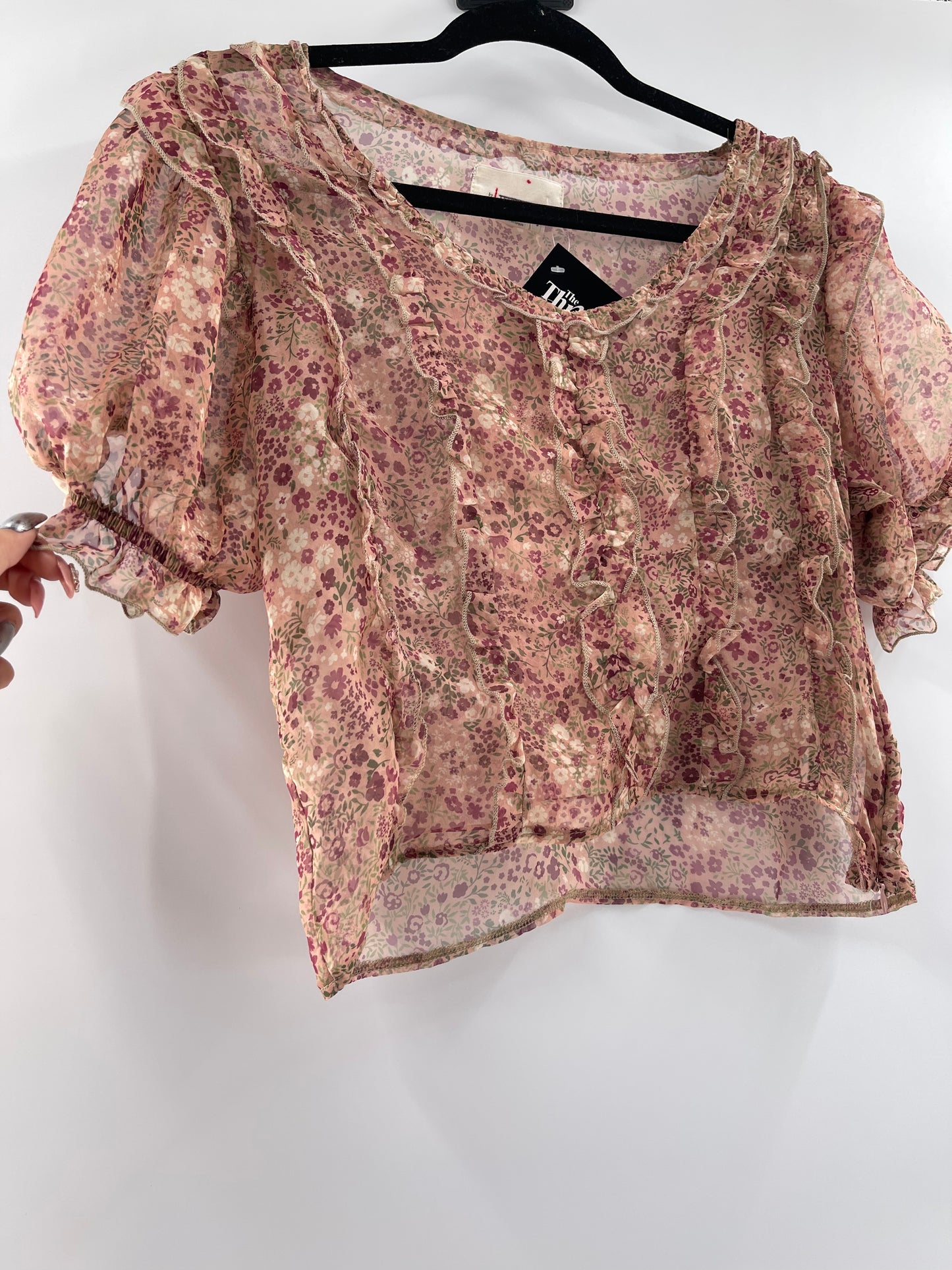 Anthropologie Floral Voile Ruffled Top (Small)