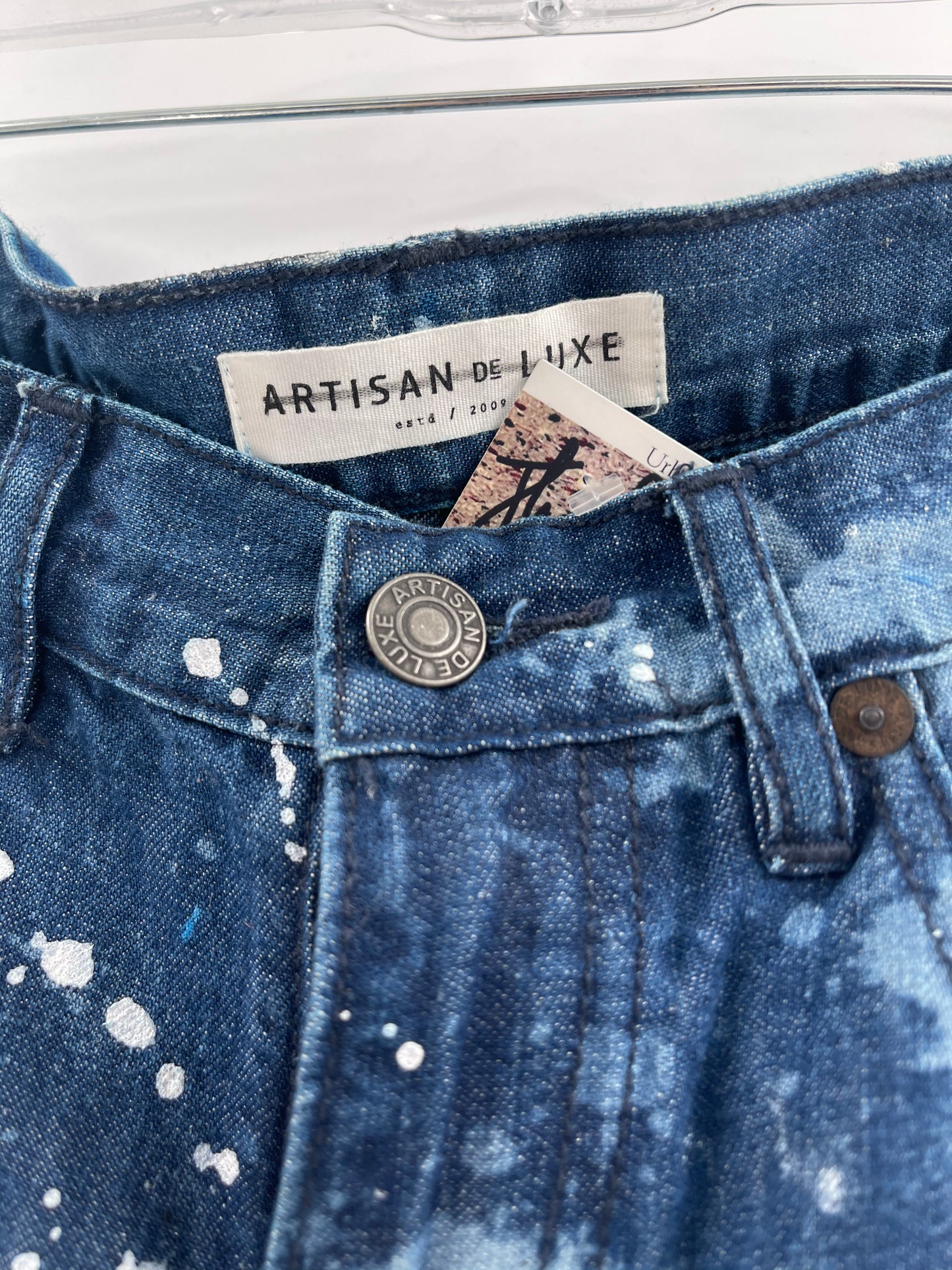 Artisan De Luxe Anthropologie- White + Blue Paint Splattered Jeans (32)