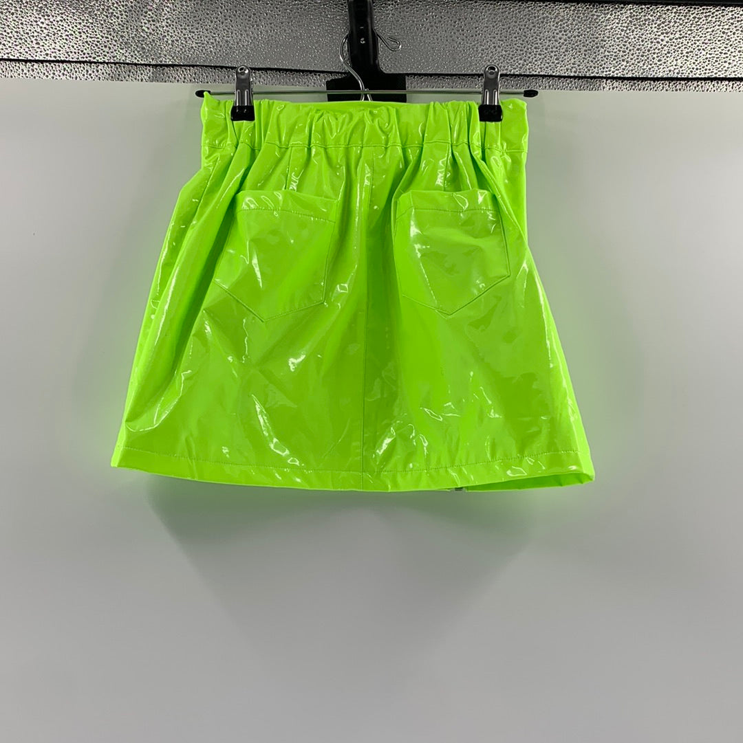 Mags + Pye Glossy Lime Green Zip Up Mini Skirt (Size Small)