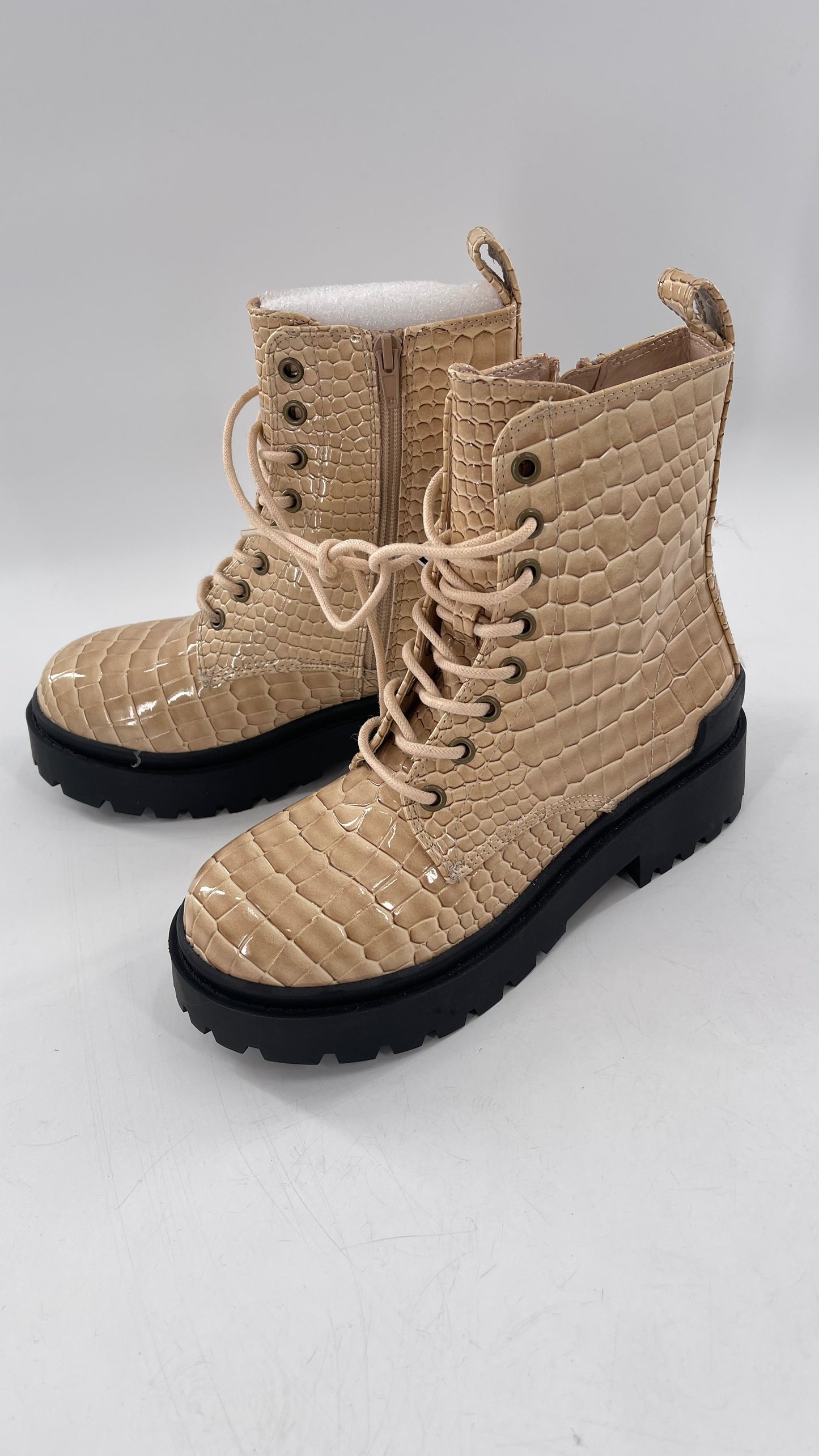 Urban Outfitters Beige Crocodile Embossed Combat Boots(7)