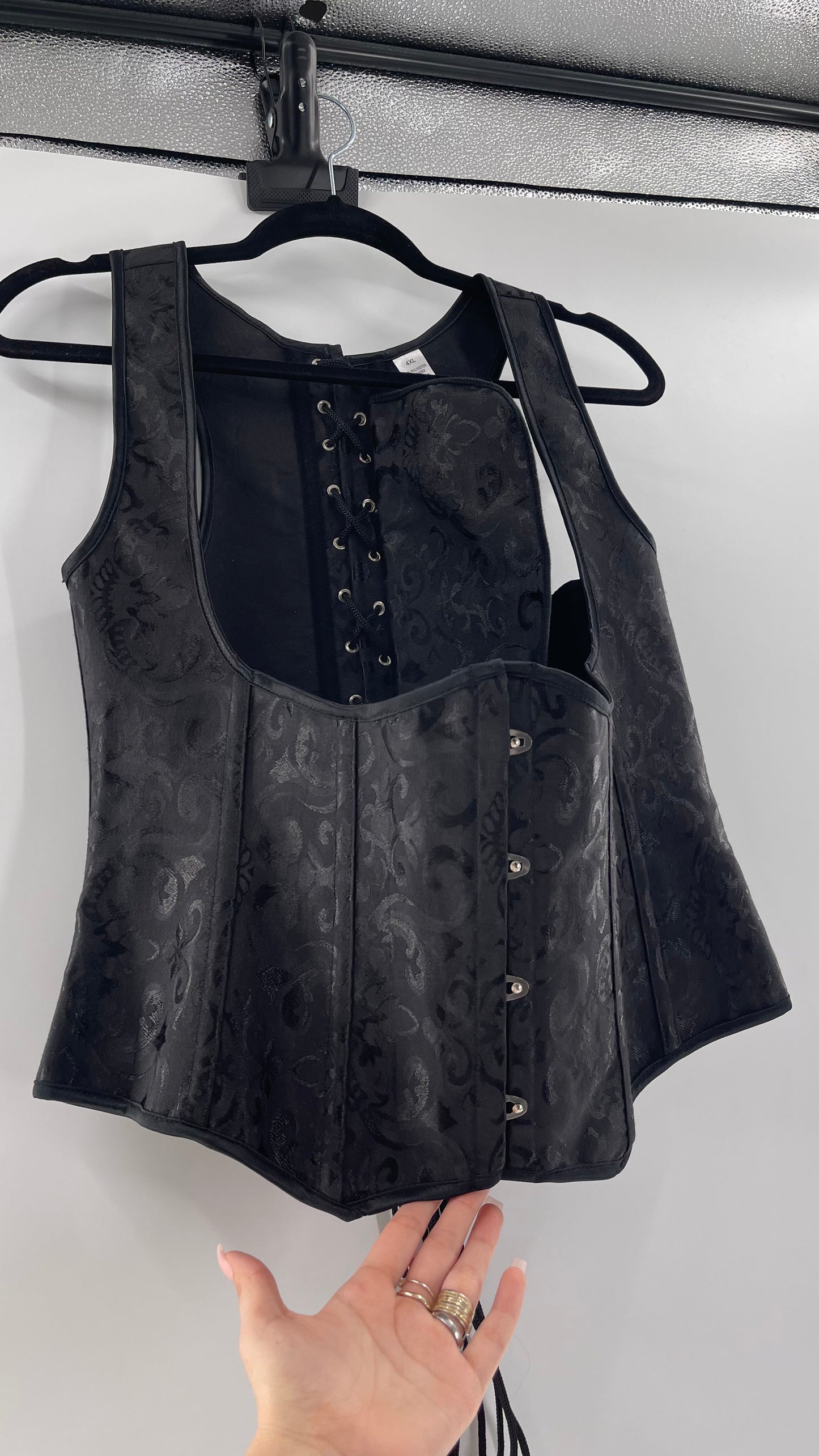 Black Satin Brocade Underbust Corset (4XL)