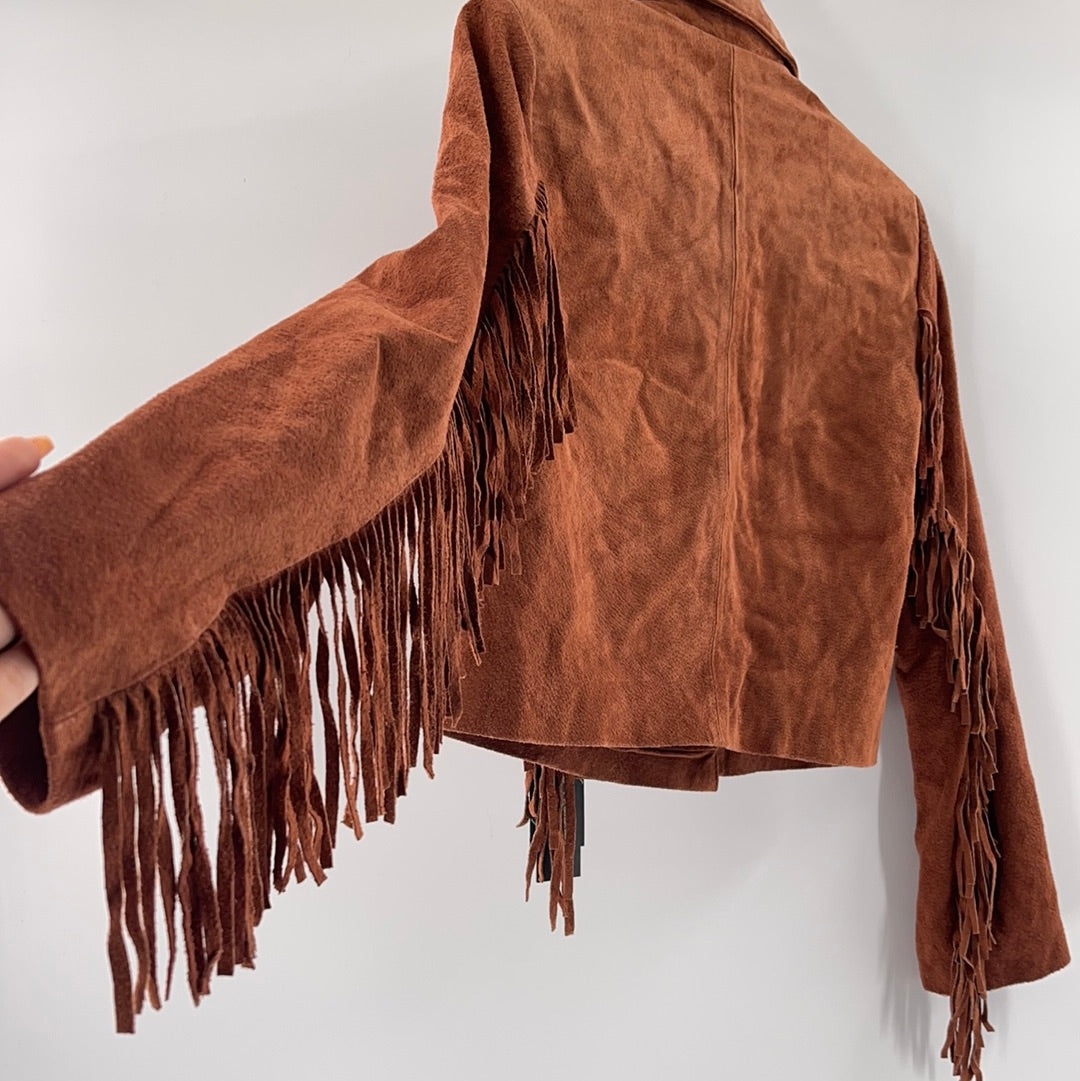 Anthropologie- Blank NYC - Cedar Cropped Suede Fringed Jacket With Front Buttons (Size S) *WITH TAGS*