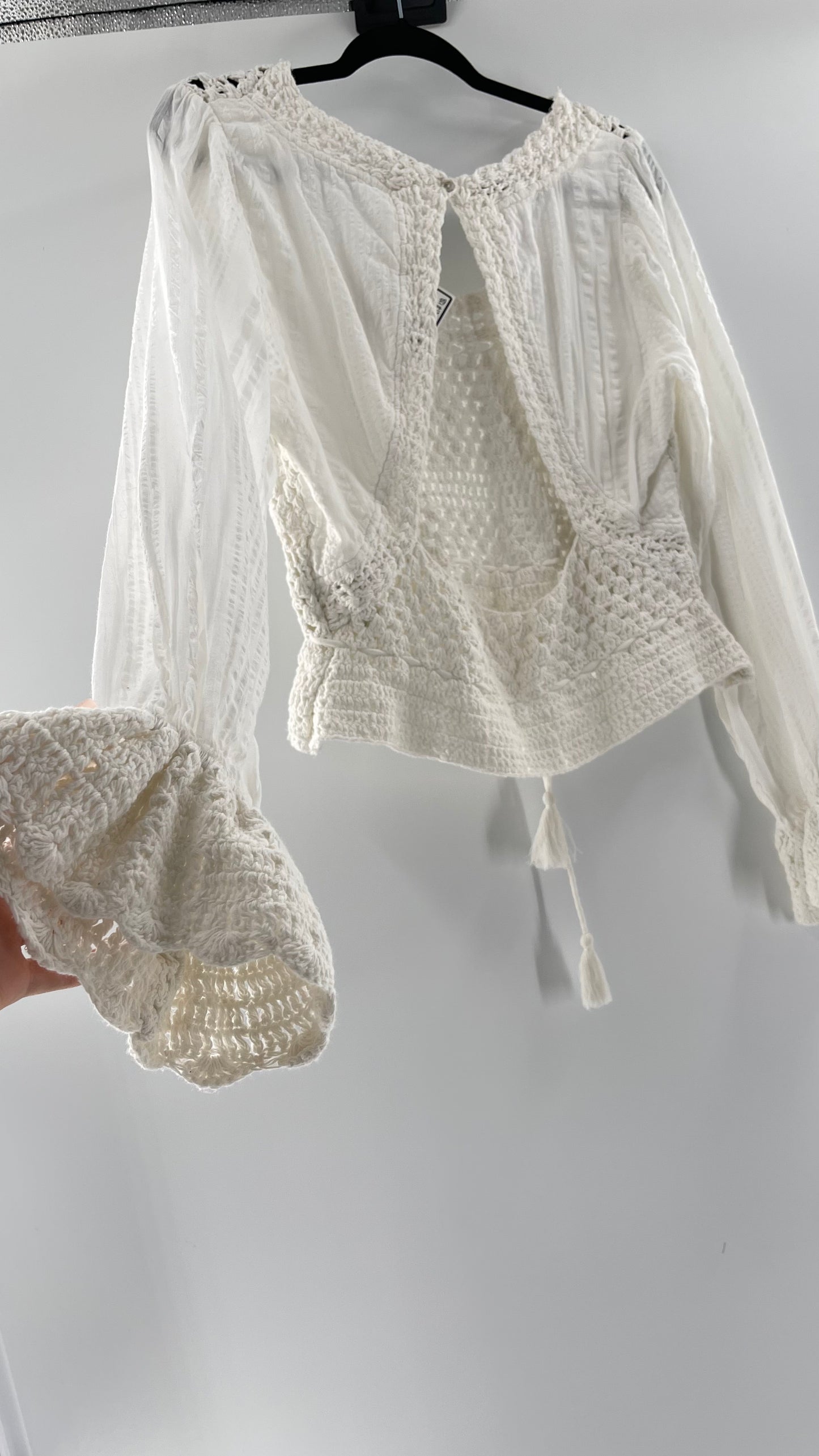 Free People White Crochet “Megan” Top (Large)