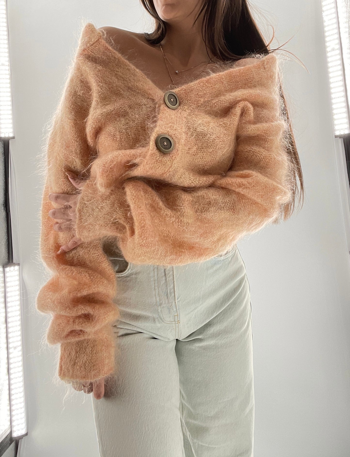 Free People Salmon Mohair Cropped Cardigan (Small)