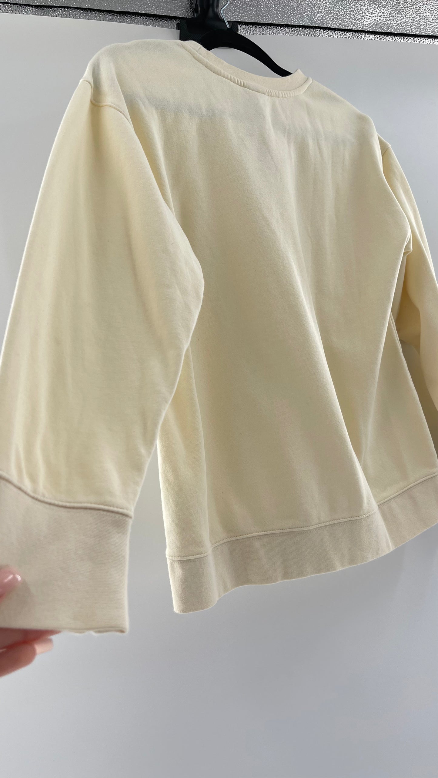 Cream Nike Crewneck with Minimalist Black Chest Logo (Large)