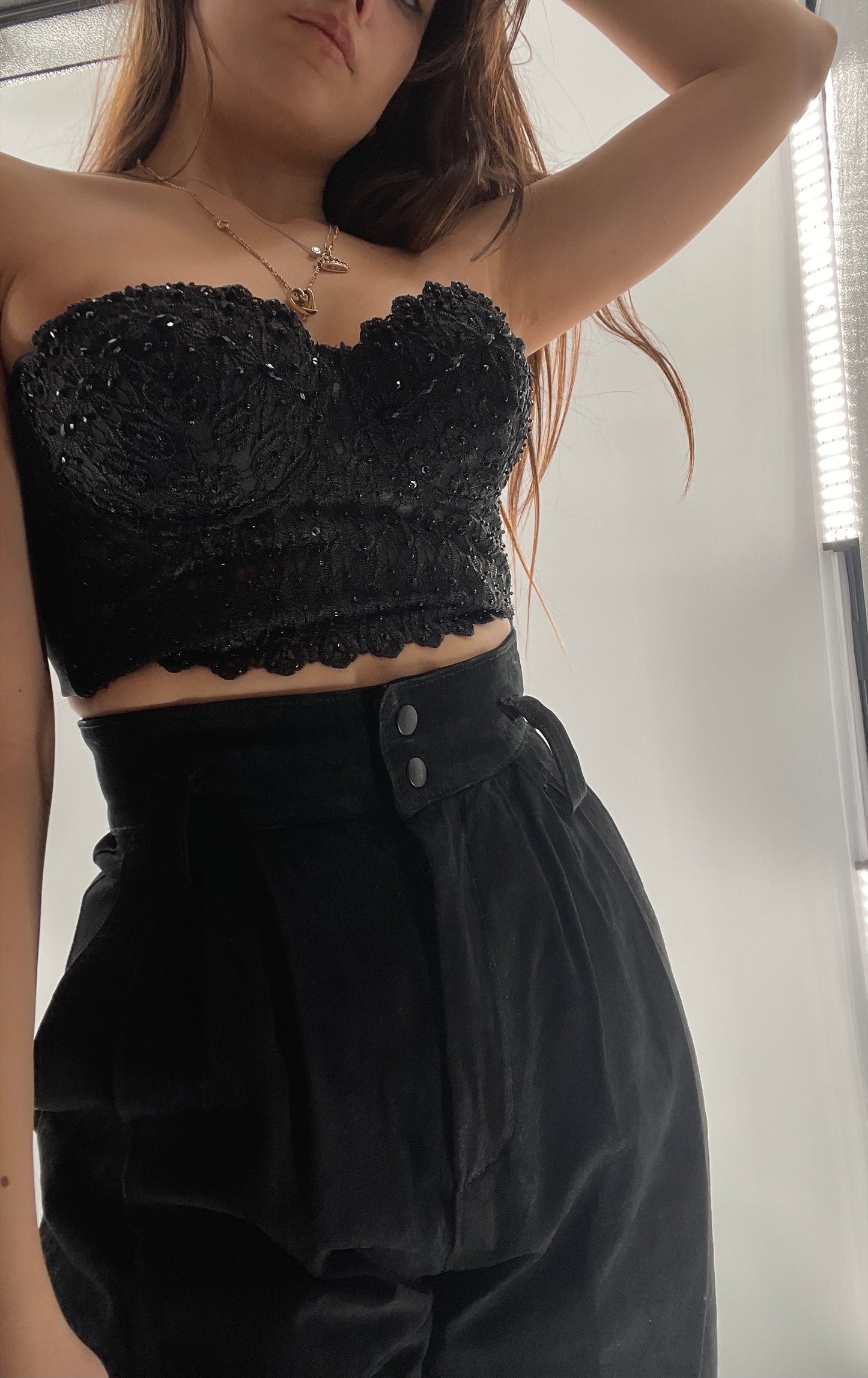 Windsor Black Lace Beaded Cropped Corset (XS)