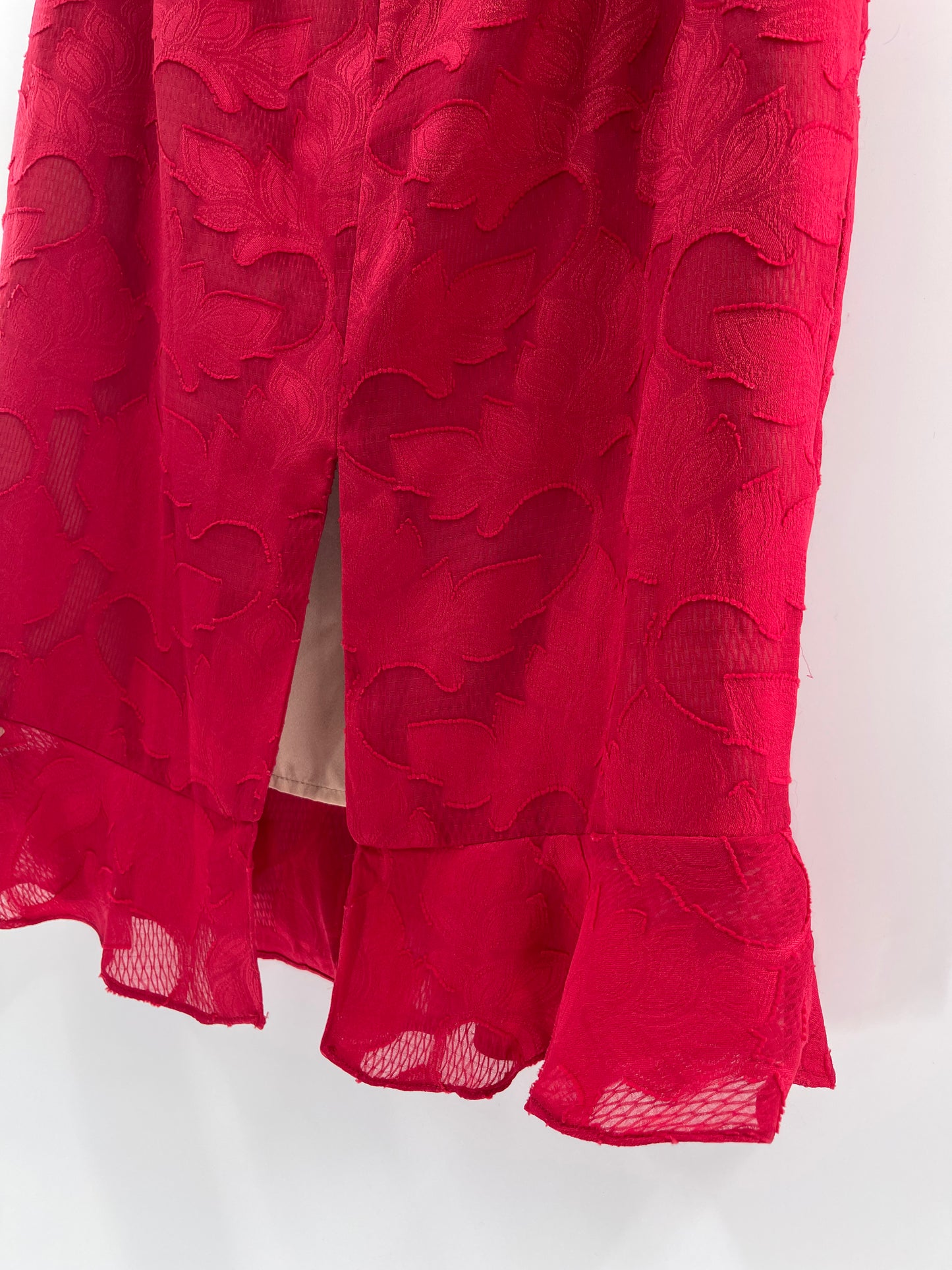 Free People Red Overlay Ruffle Hem Under Knee Skirt (Size 2)