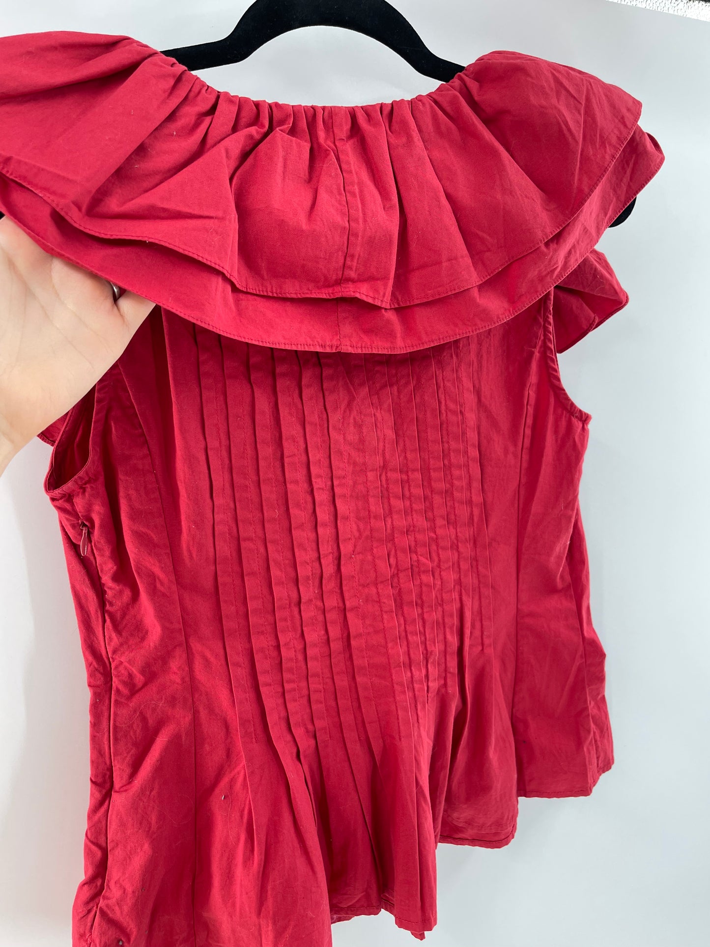 Anthropologie Forever that Girl Red Ruffle Pintuck Tank(XS)