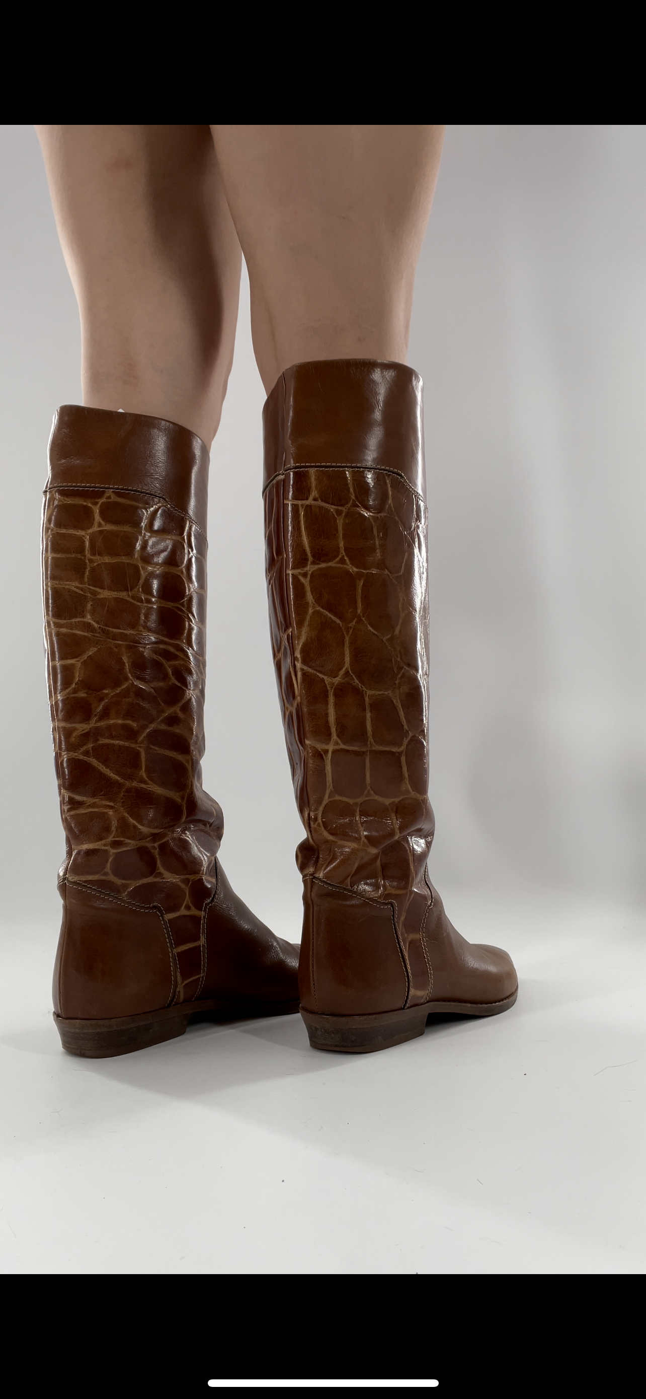 Joan & David Brown Leather Cowboy Snake Print Boots