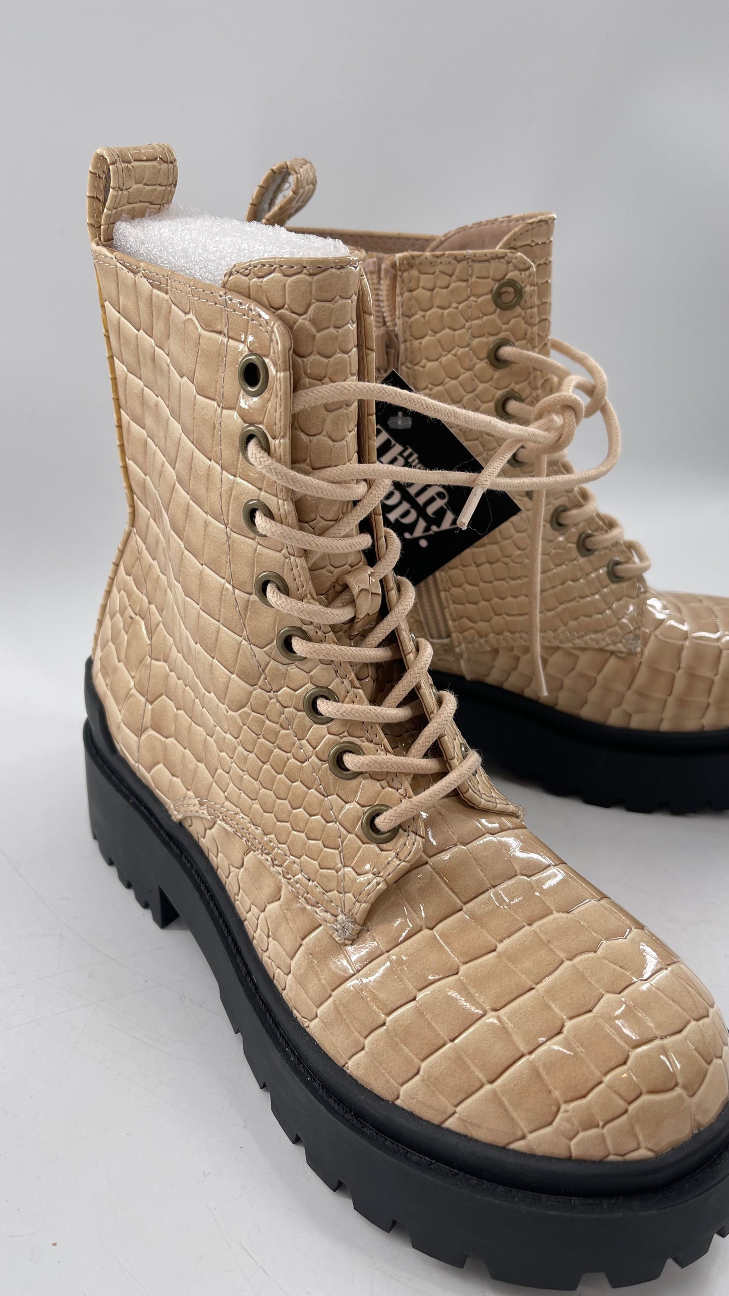 Urban Outfitters Beige Crocodile Embossed Combat Boots(7)