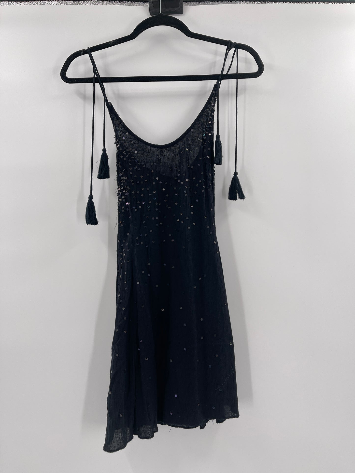 Free People Intimately Black Sequin Watch Me Slip Mini Dress (Size XS)