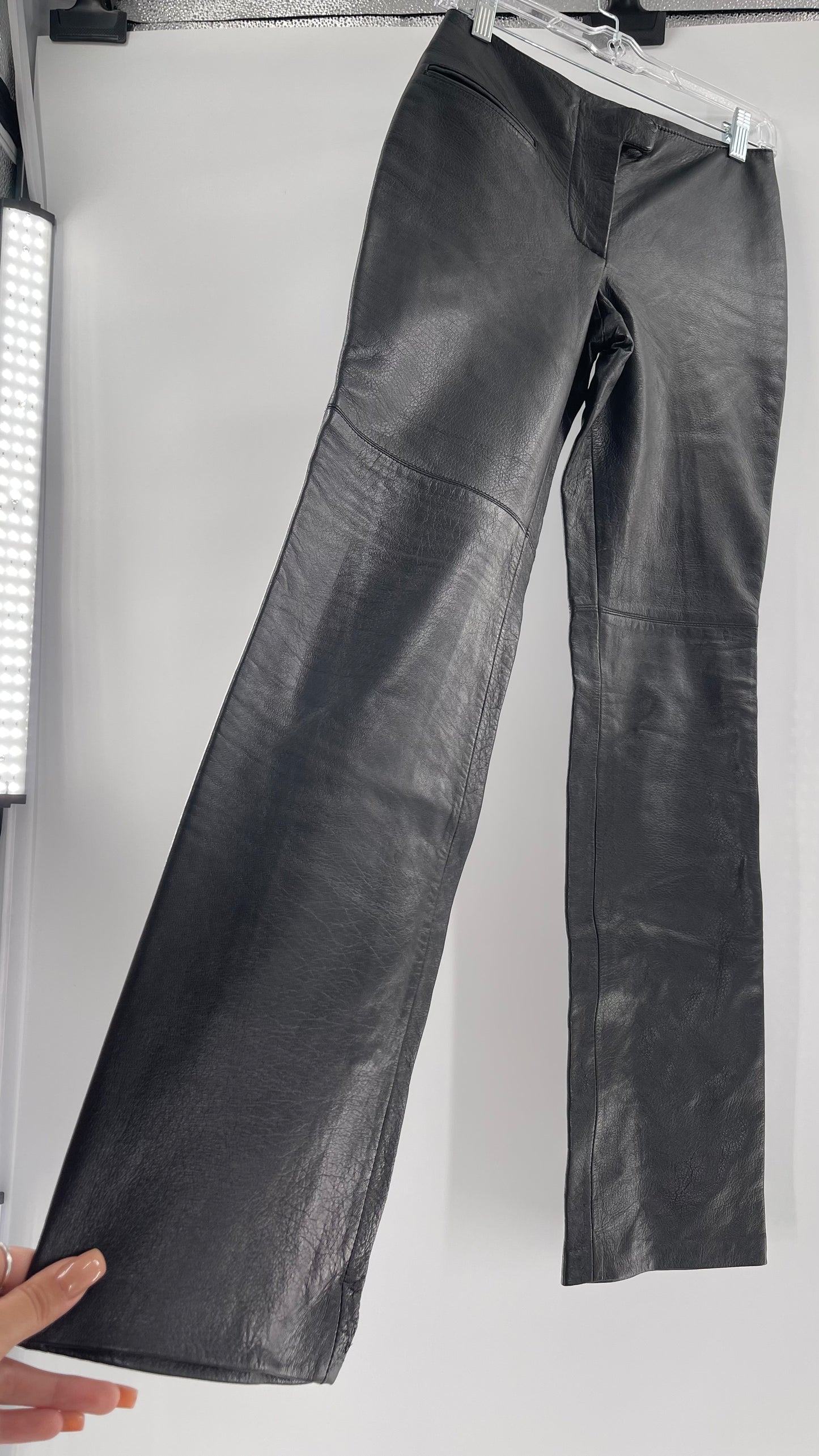 Vintage Márcia Italian Lamb Leather Kick Flare Trouser Pants (00)