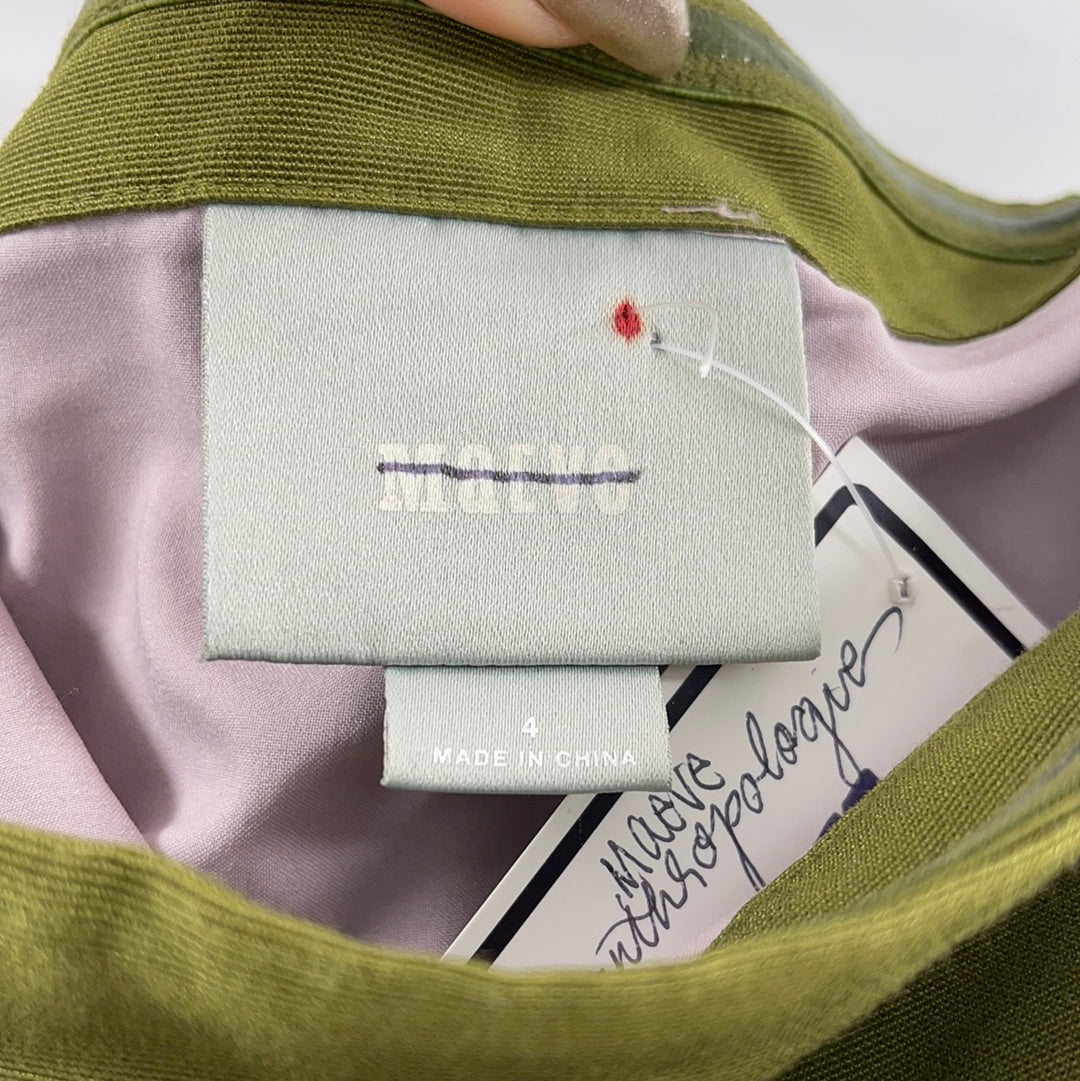 Maeve - Anthropologie Strapless Oliver Green Pleated MIDI Dress - Buttoned Under Breast- Could Separate and Make a 2 Piece Set - (Size 4)