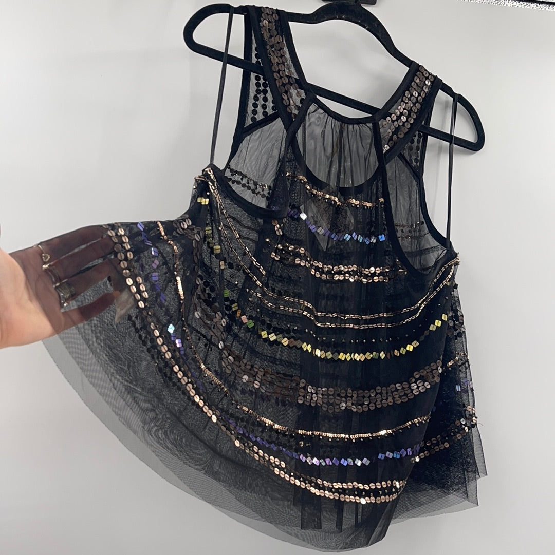 Free People Mesh Embellished Tank (S)