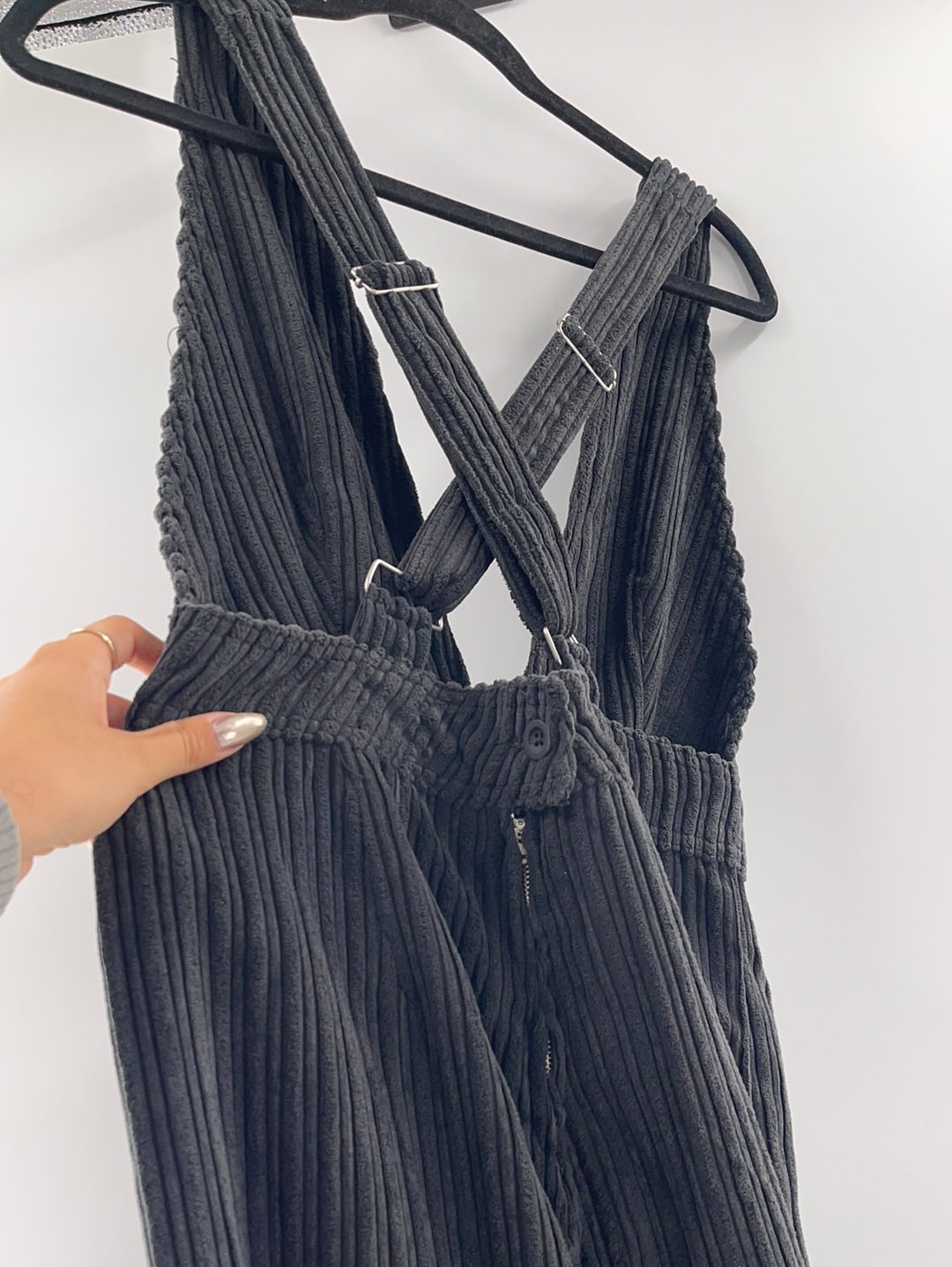 BDG Urban Outfitters Black Corduroy Backless Crossed Back Straps Jumpsuit (Size 10)