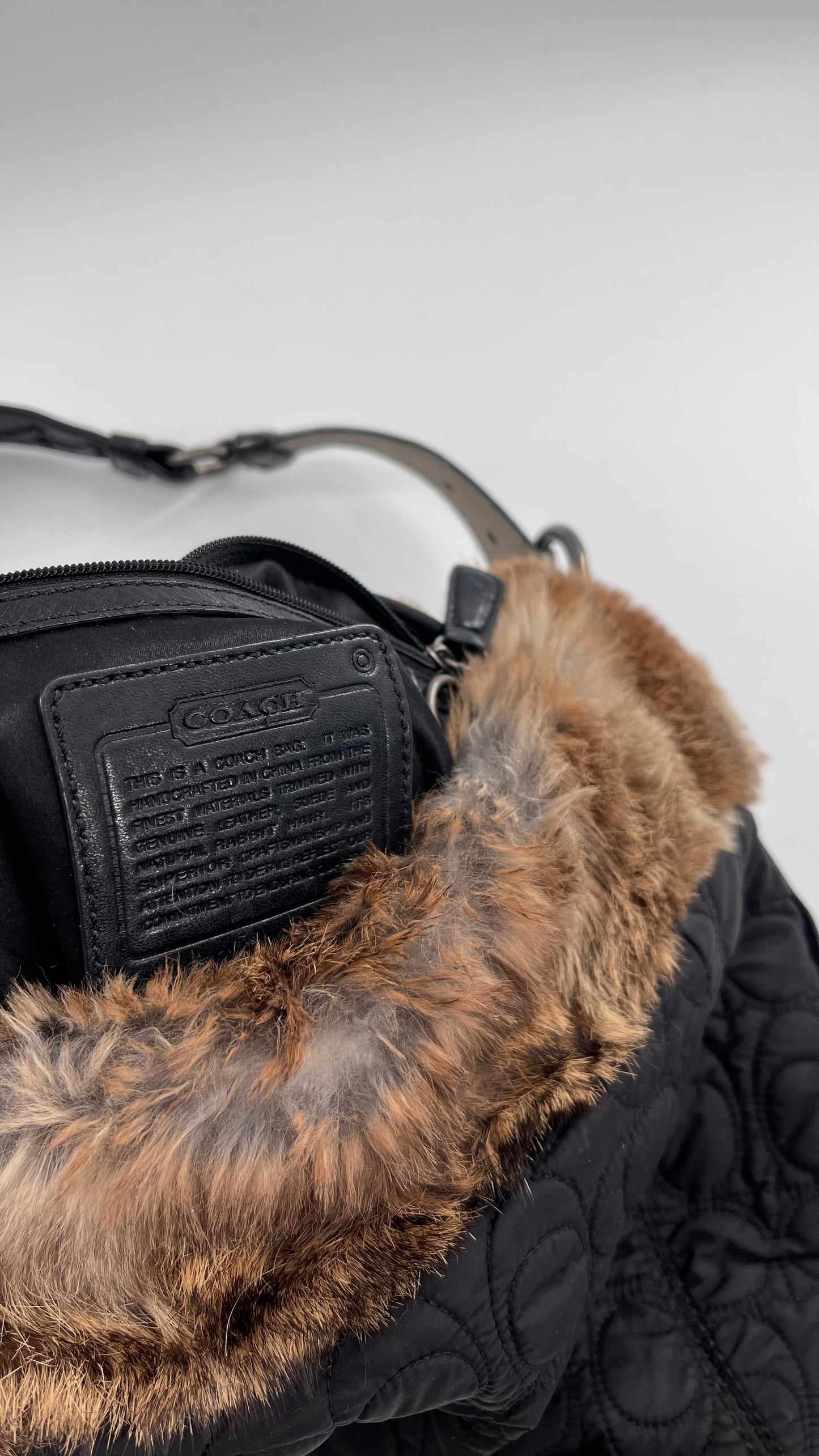 Coach Vintage Fur Trim Bag with Quilted Logo Pattern