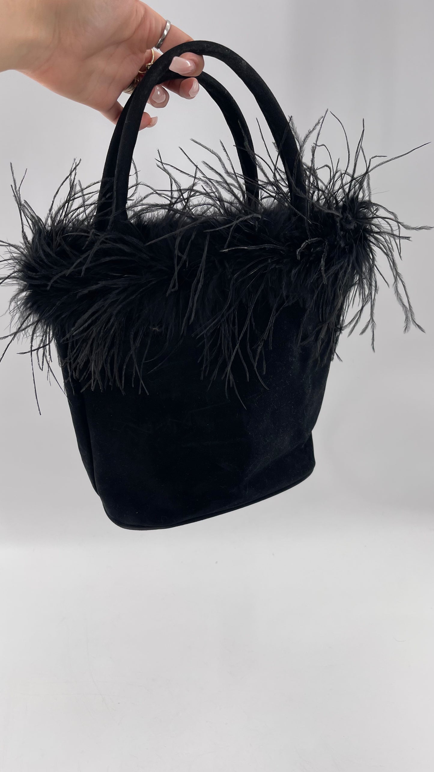 Vintage 1990s Black Ostrich Feather Bag