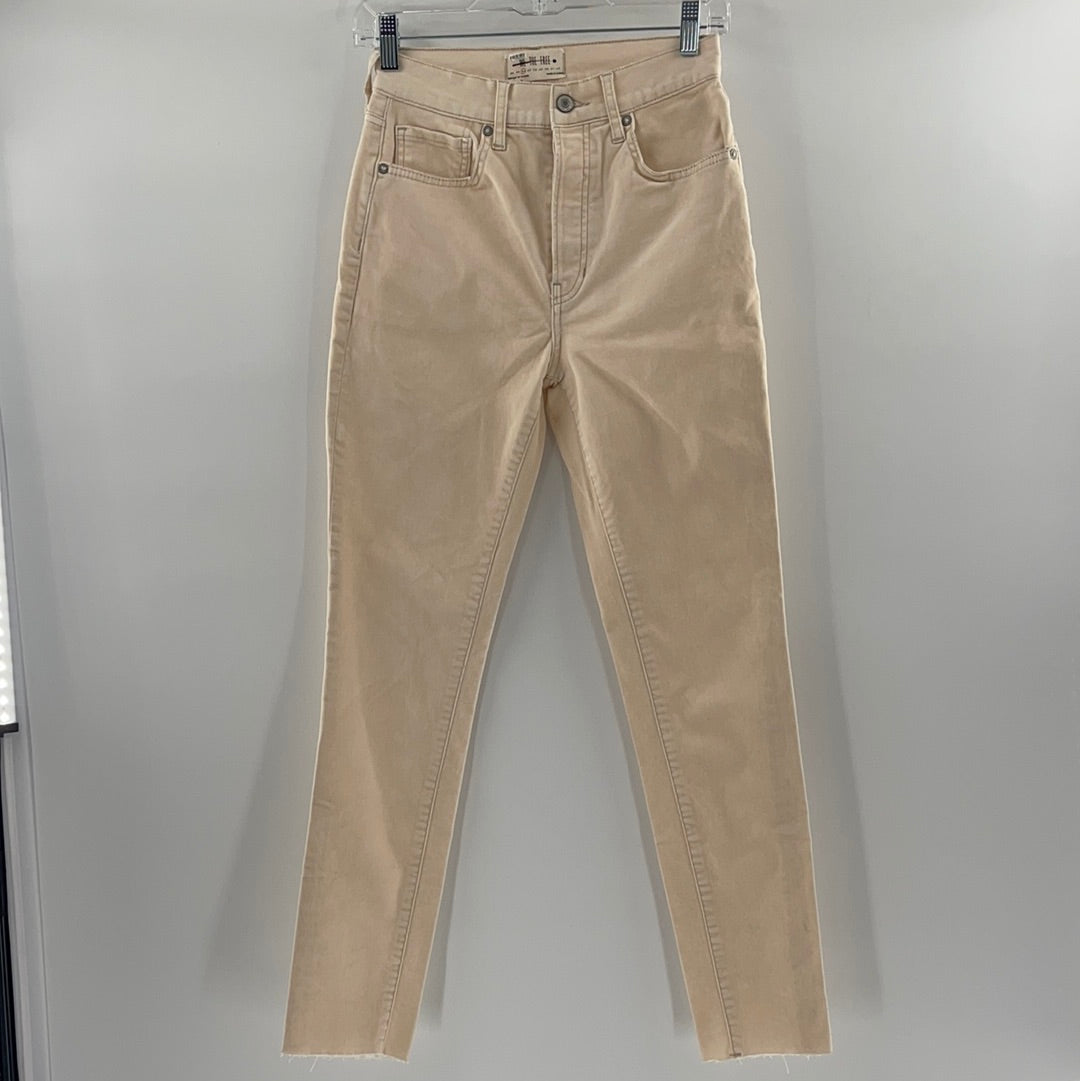 Free People Off White/Cream Velvet Button Up Jeans (Size 26)