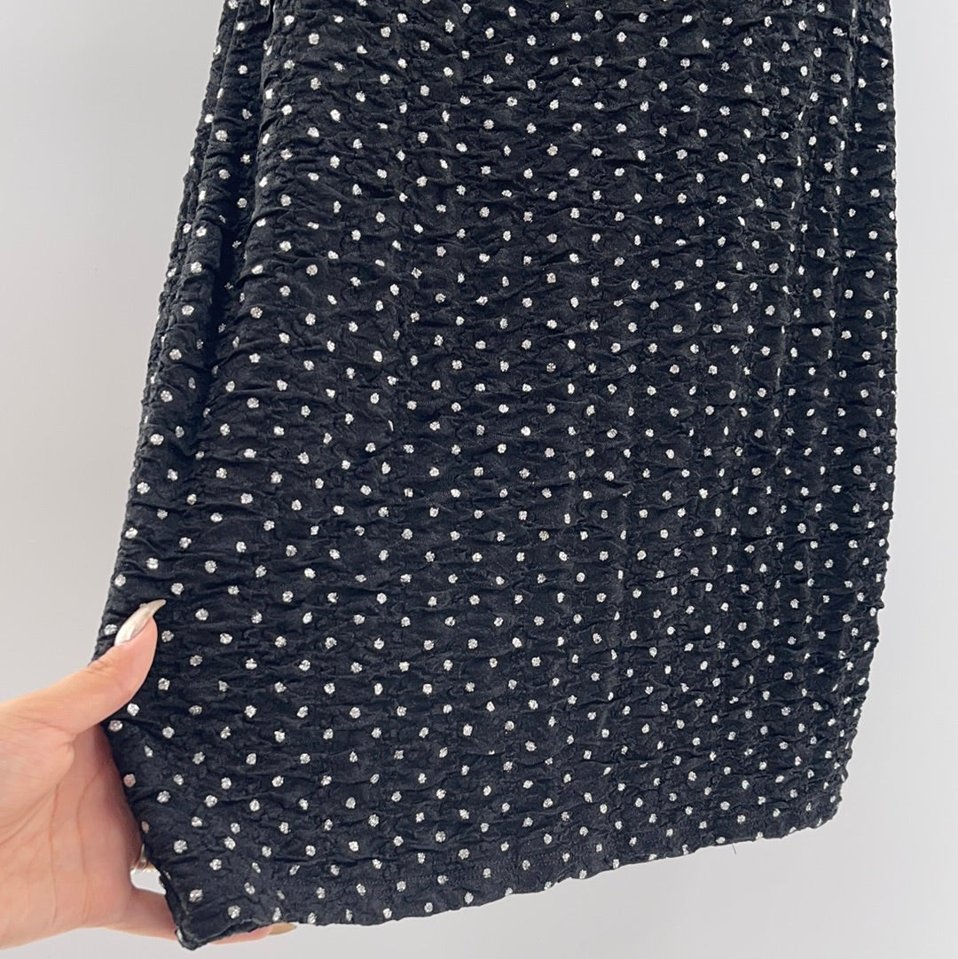 Urban Outfitters - Low Rounded V Neck Glitter Polkadot Mini Dress (Size Small)