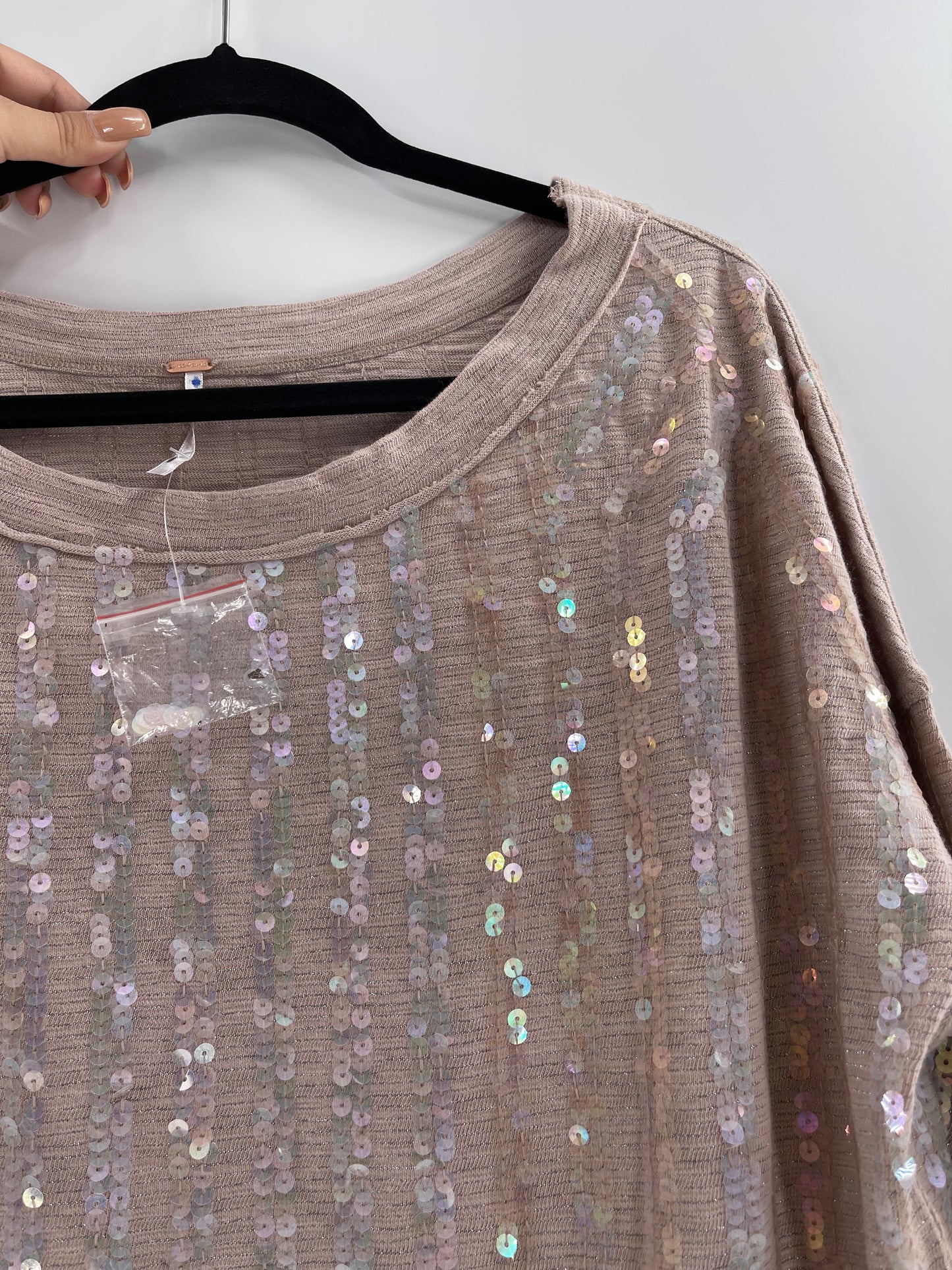 Free People Dusty Pink Sequin Sweater (Small)