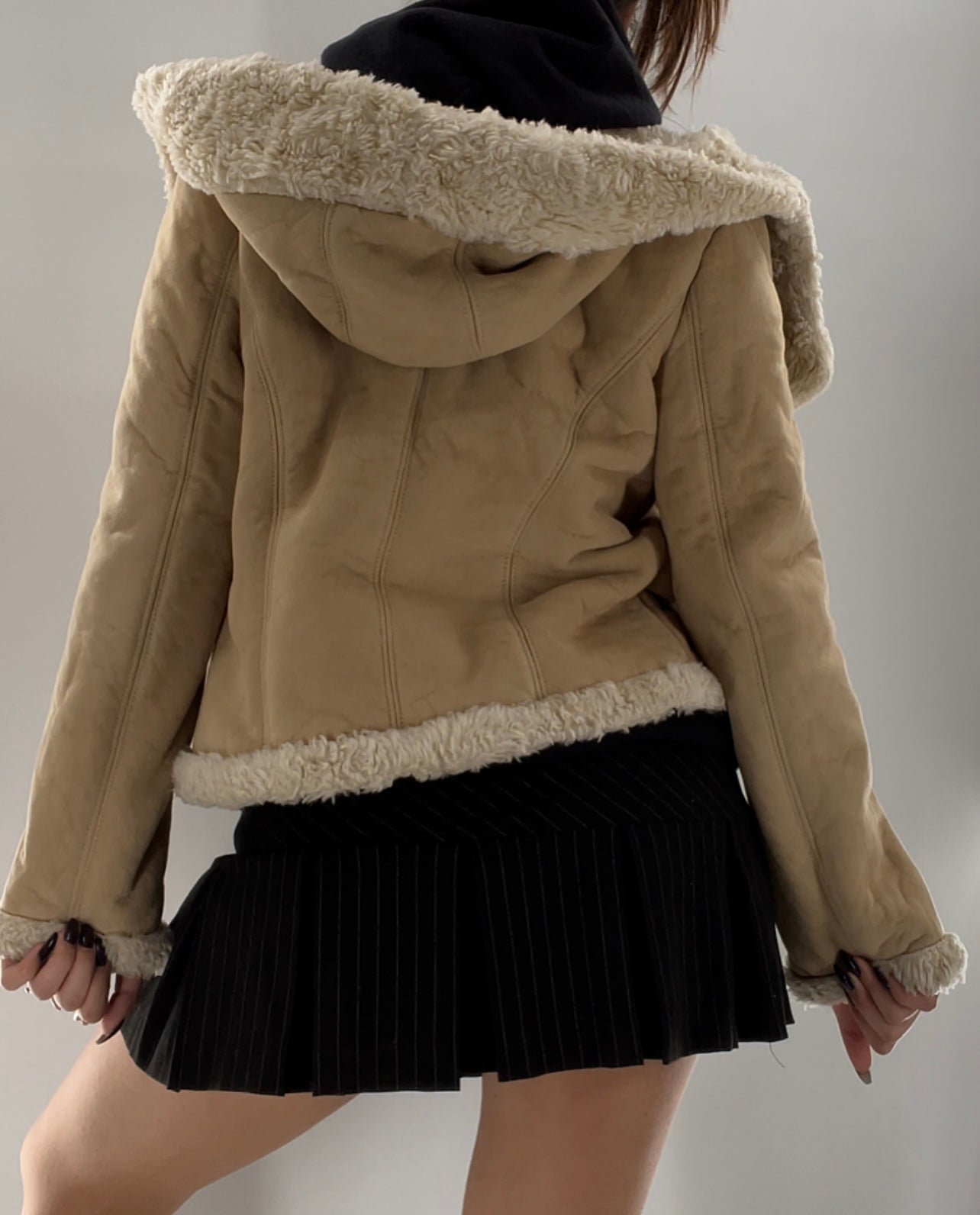 Faux Suede Faux Fur Trim Jacket