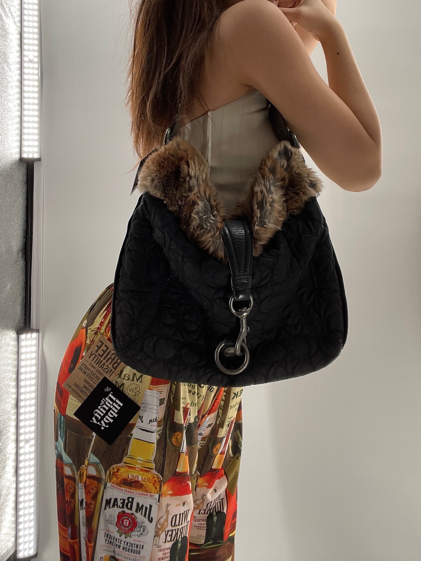 Coach Vintage Fur Trim Bag with Quilted Logo Pattern