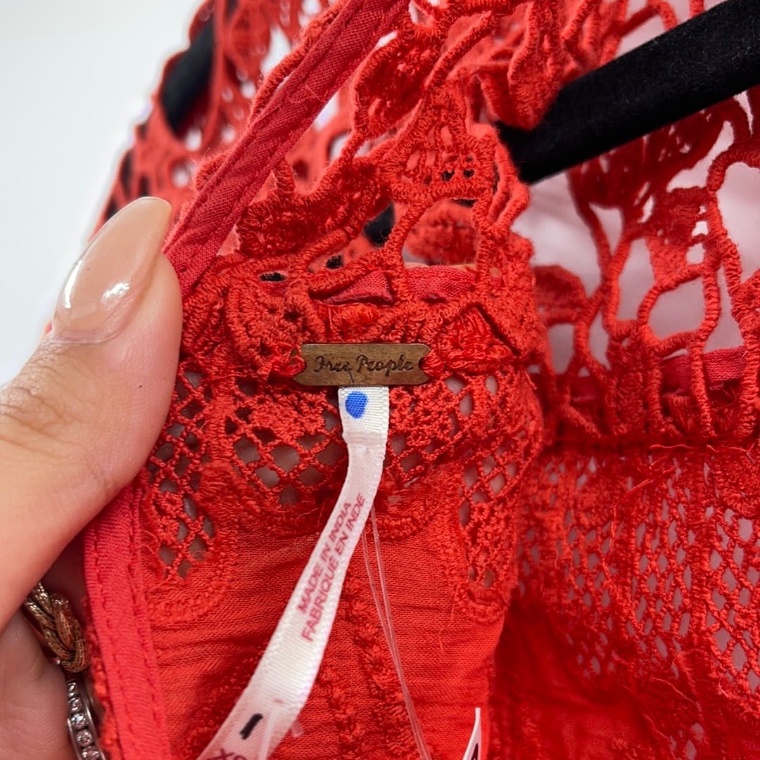 Free People red lace and cotton blouse (XS)