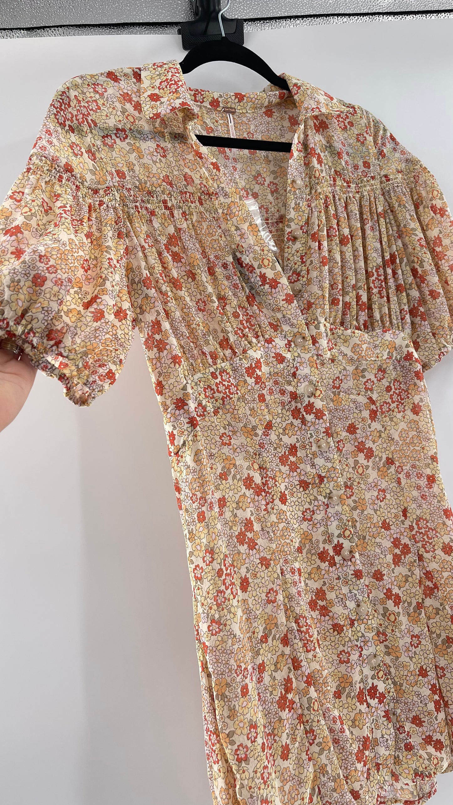 Free People Yellow Bonnie Floral Mini Dress (Small)