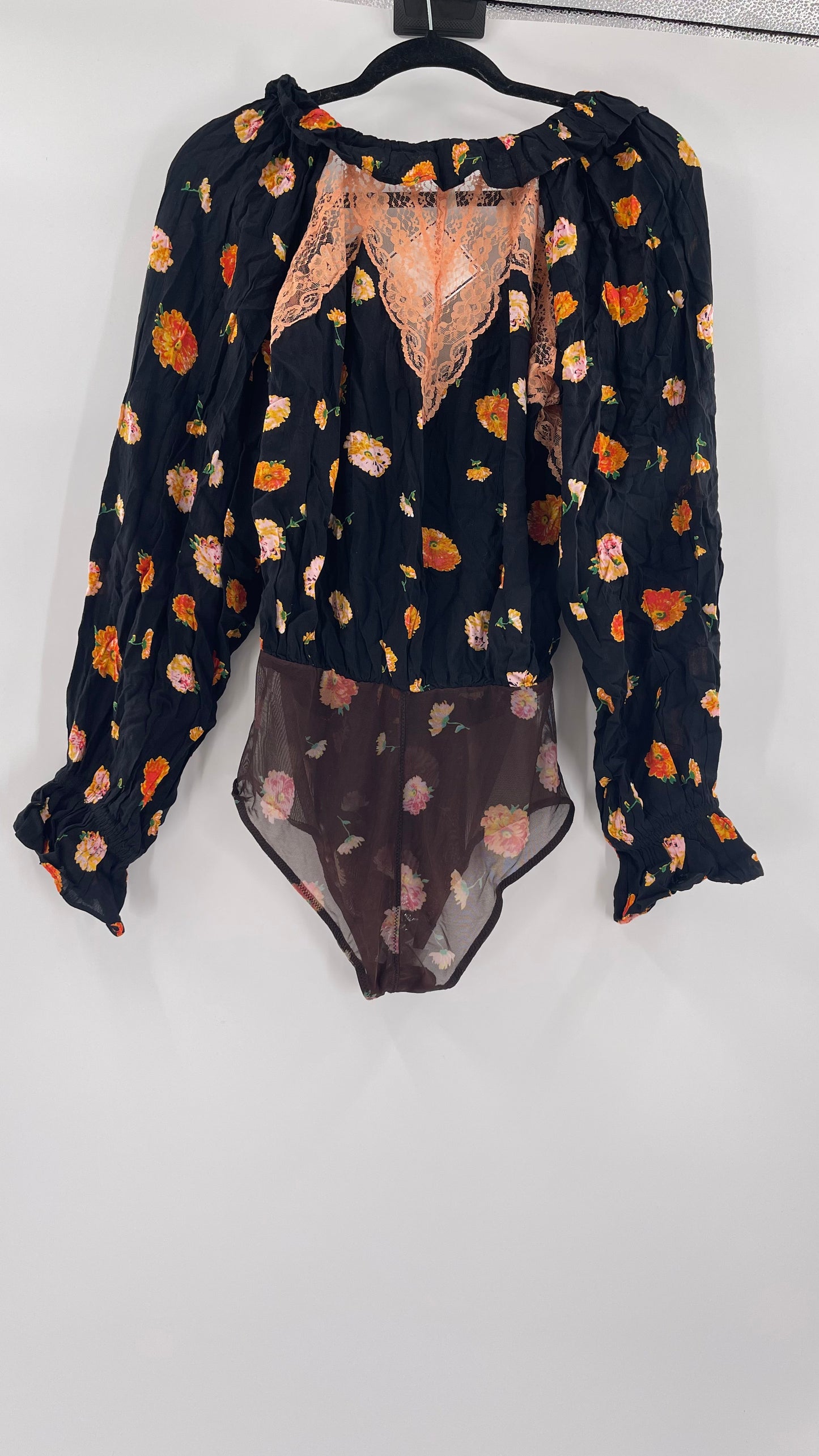 Intimately Free People Orange Floral Bodysuit (Small)