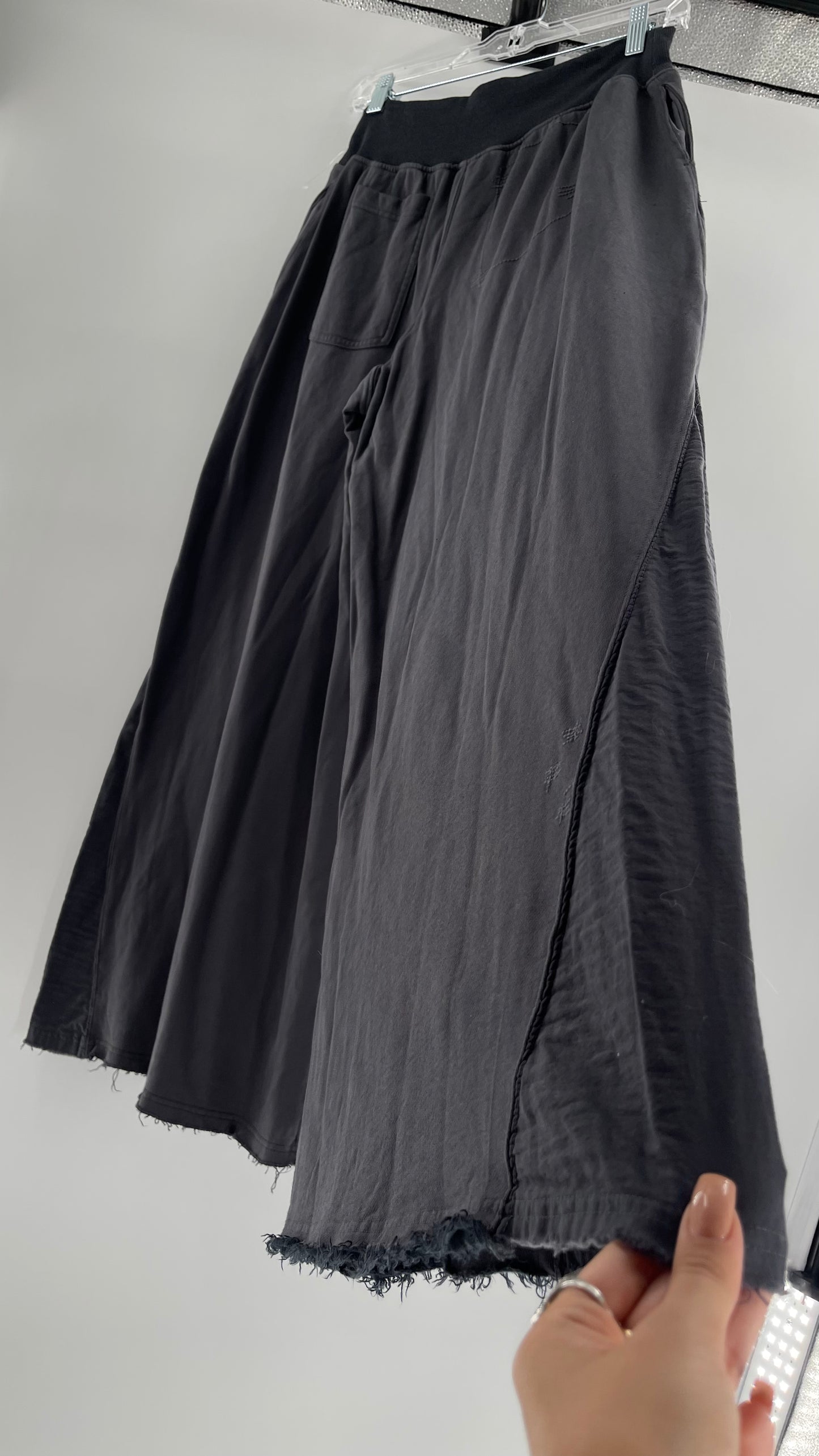 Free People Charcoal High Waisted Jersey Flare Legs (Small)