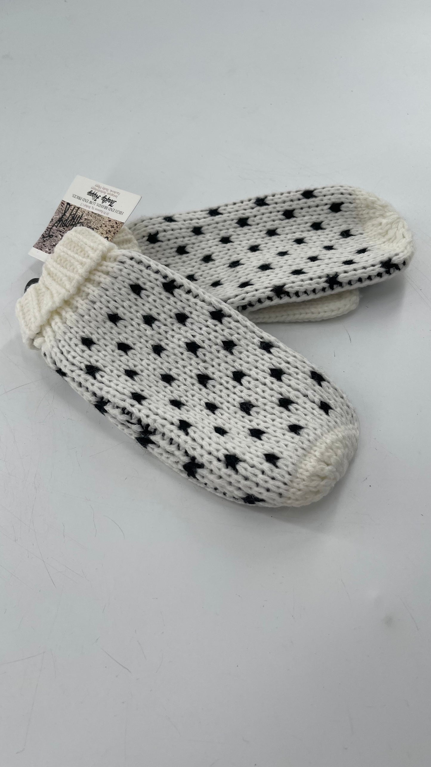 Free People White Knit Mittens with Black Pattern