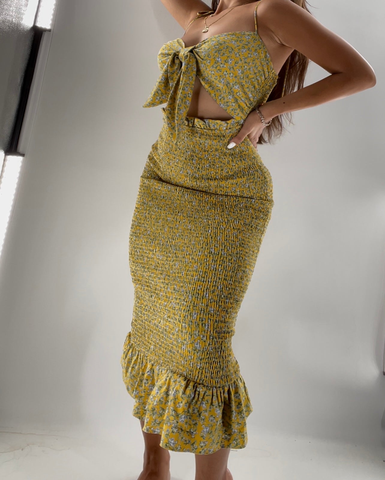Smocked Yellow Floral Maxi (M)