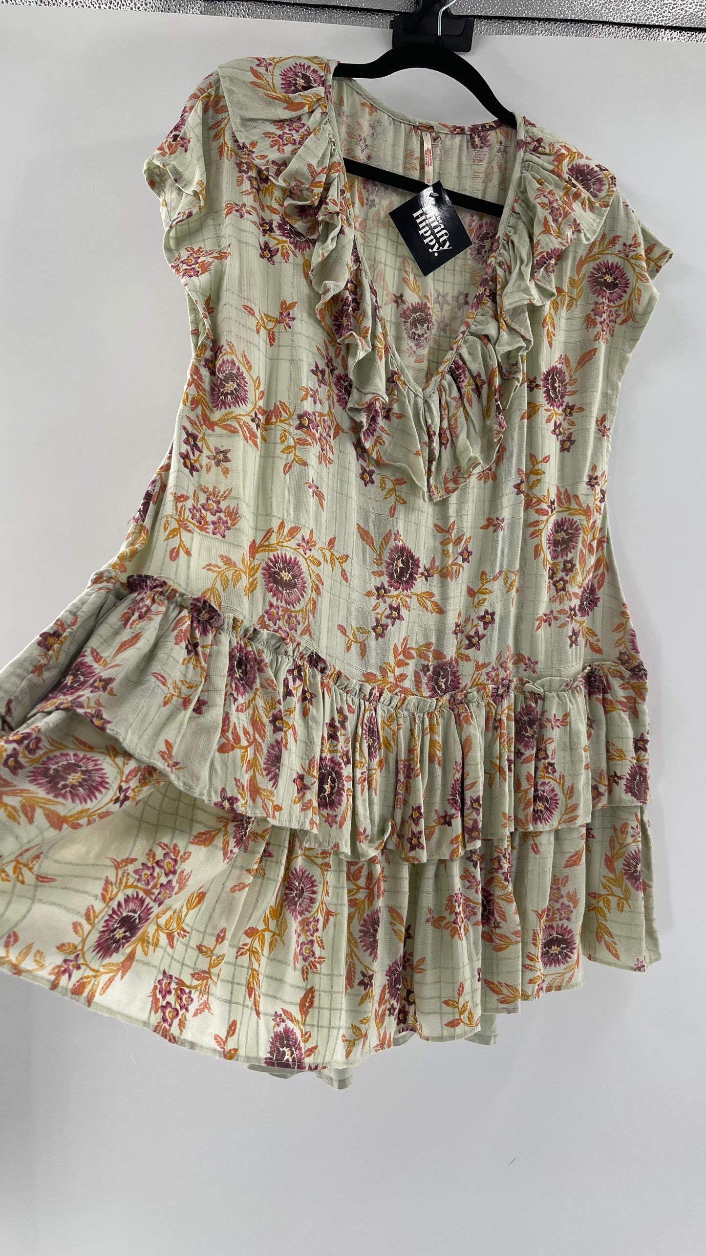 Free People Luna Mint Toned Tiered Floral Mini (XS)
