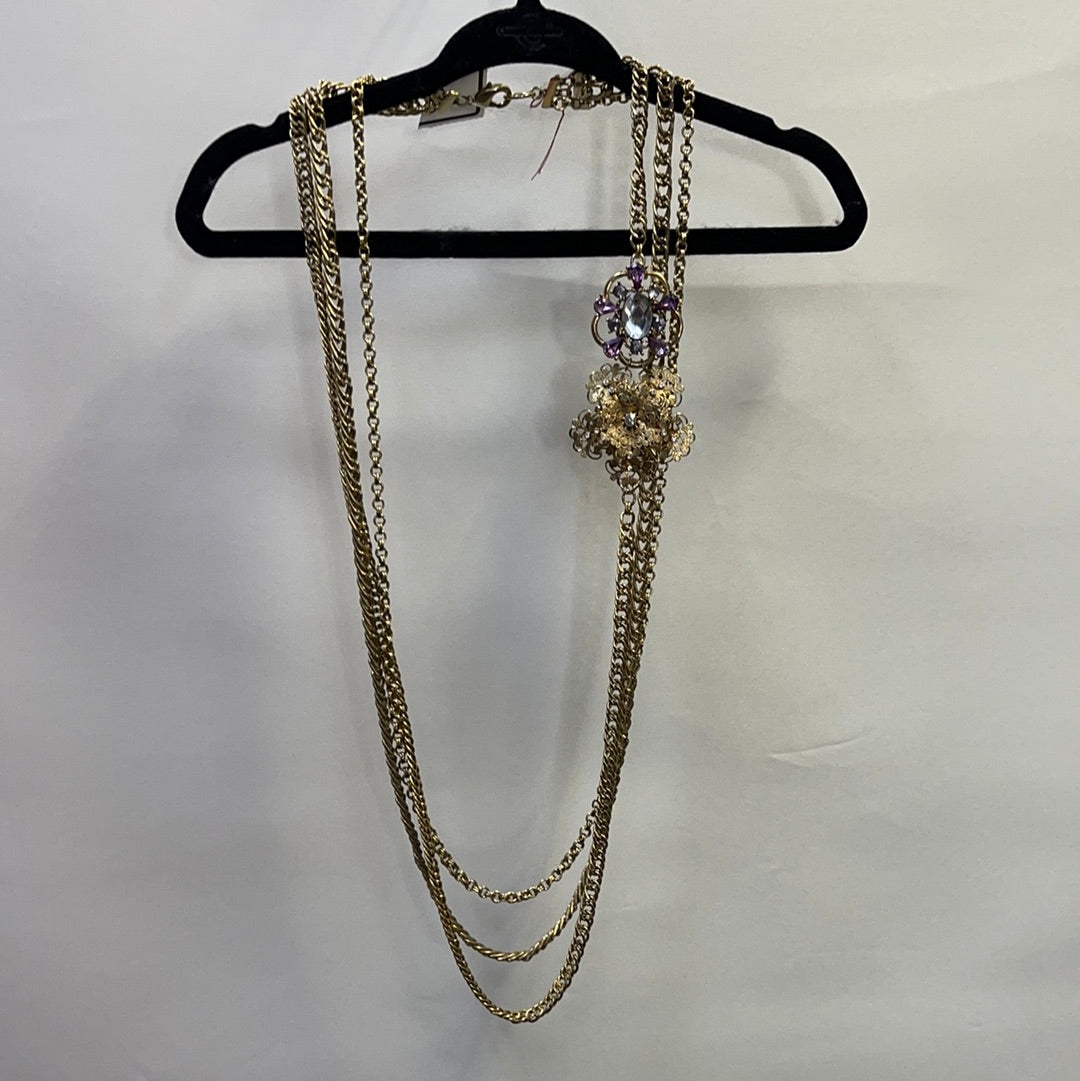 Vintage Gold layered necklace with floral broches