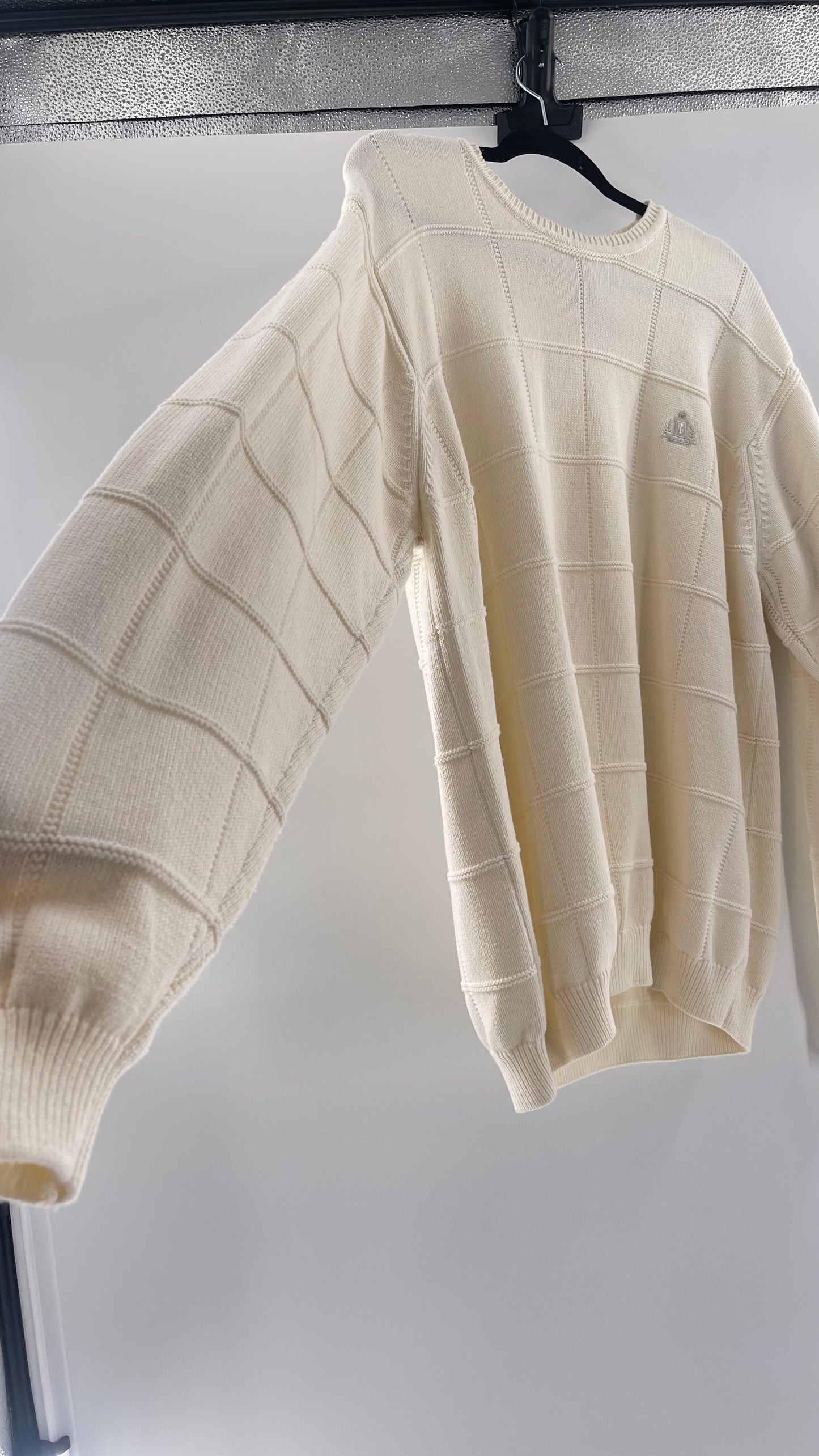 Vintage IZOD Cream Square Stitch Sweater (XL)